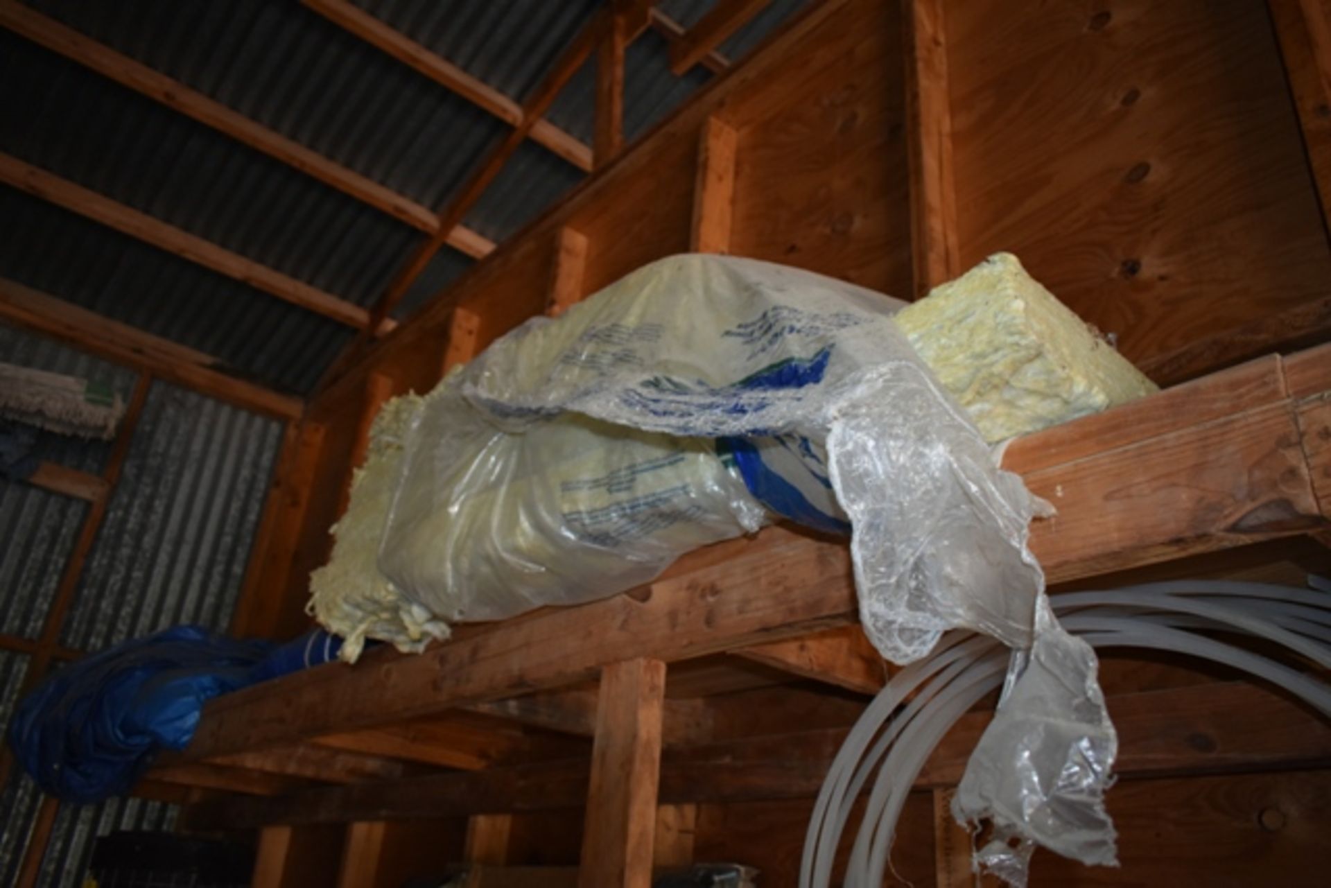 CONT OF SHELVES MARKED: TARPS, CONCRETE MIX, NEPTUNE FILTER FEEDER, SHIELDED WIRE, MISC - Image 5 of 7