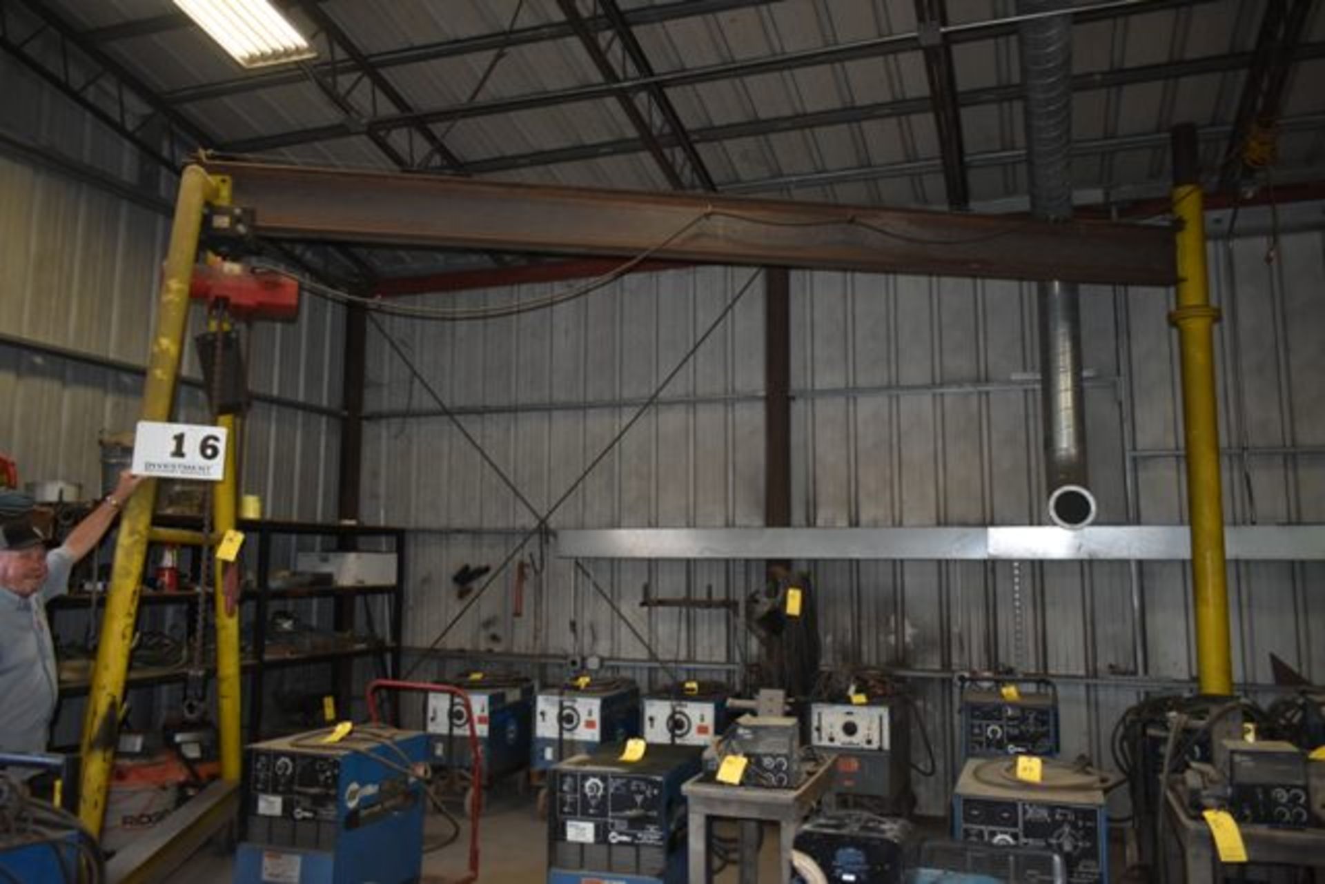 WALKING JIB CRANE, 18' X 12'HT W/ 2 TON HOIST