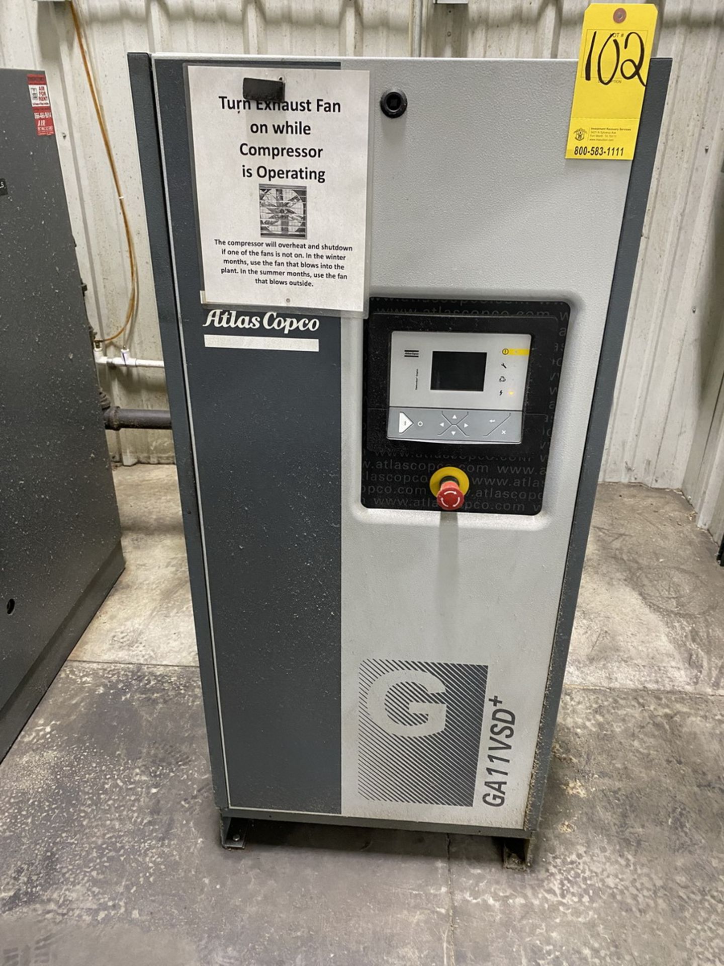 Atlas GA11VSD Air Compressor 12.75 Bar, 185 PSI, 480V, 15Hp, 7700r/min ( Late Pickup Item)