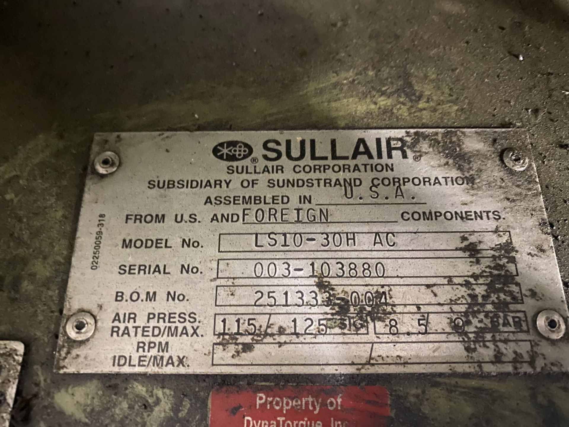 Sullair LS-10 Air Compressor Max Pressure 115/125 PSIG. 40 HP (Late Pickup Item) - Image 9 of 9