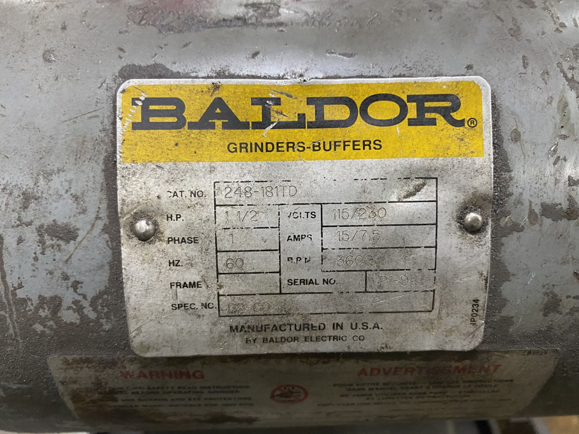 Baldor 248-181TD Floor Standing Grinder/Buffer 8'' Grinding Wheel 1'' x 42'' Belt, 1-1/2 Hp, 115/ - Image 4 of 7