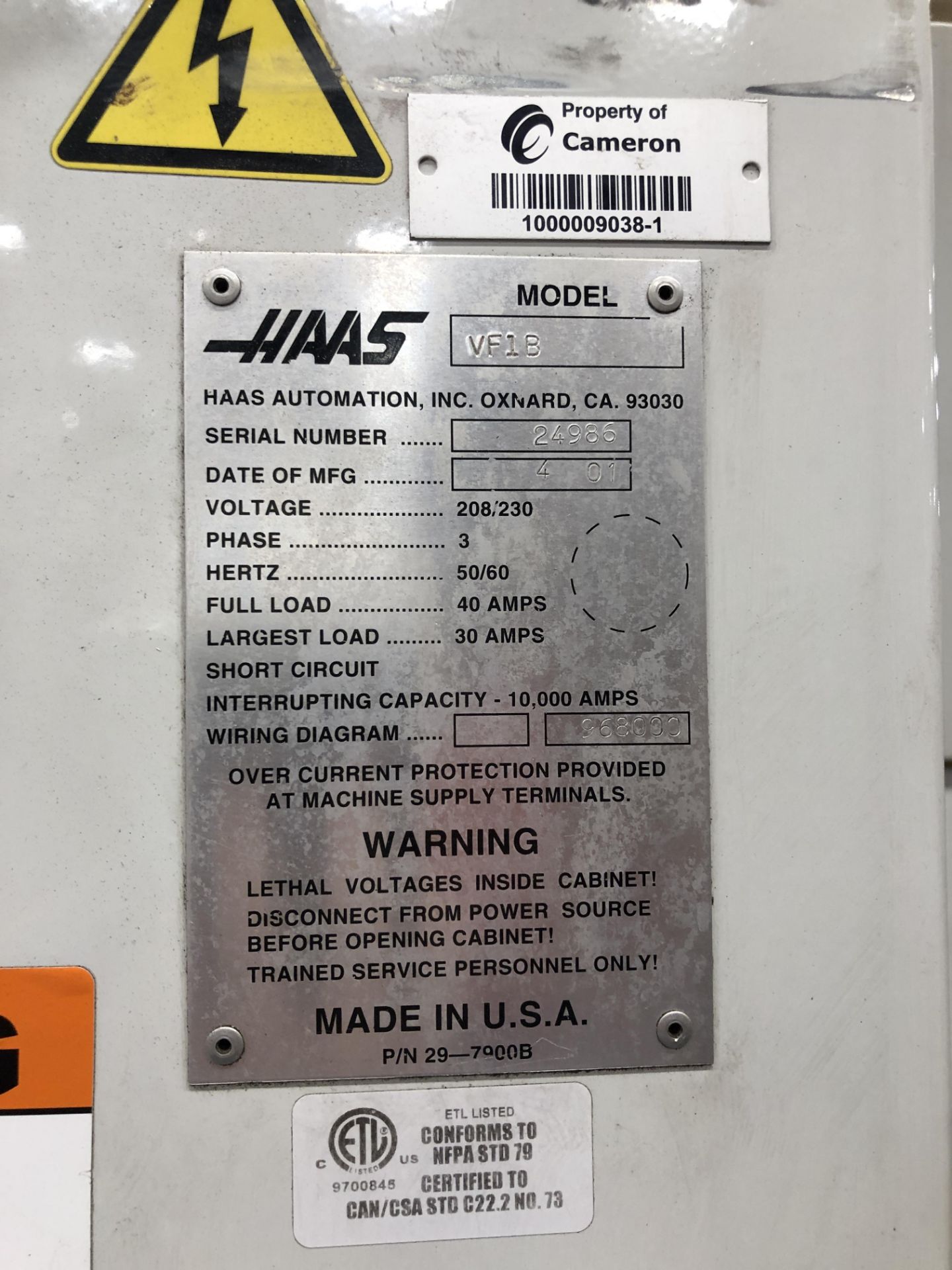 2001 Haas VF1B Vertical Milling Machine (LOCATED IN OKLAHOMA CITY, OK) - Image 7 of 8
