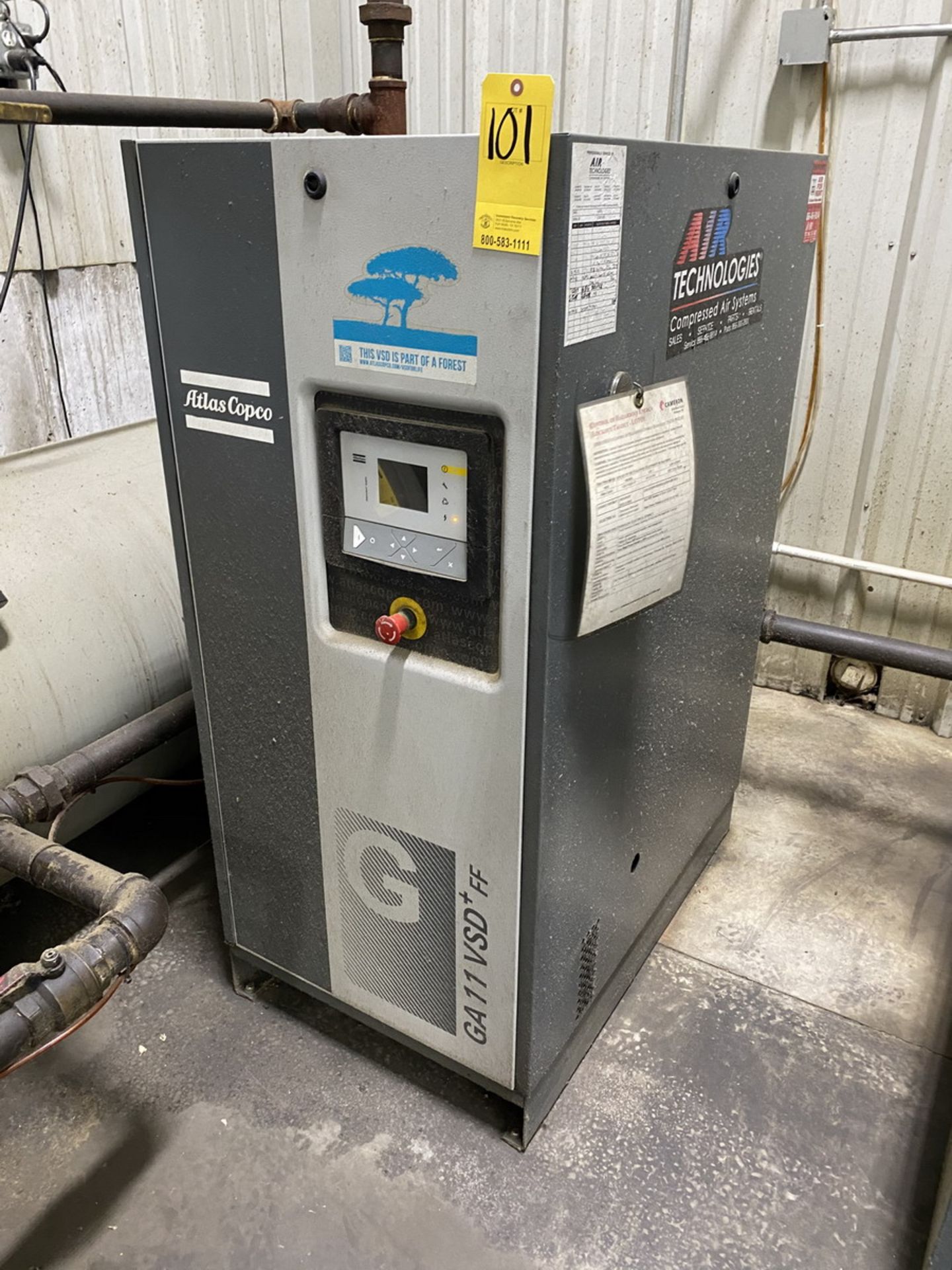 Atlas GA11VSD Air Compressor 12.75 Bar, 185 PSI, 480V, 15Hp, 7700r/min ( Late Pickup Item)