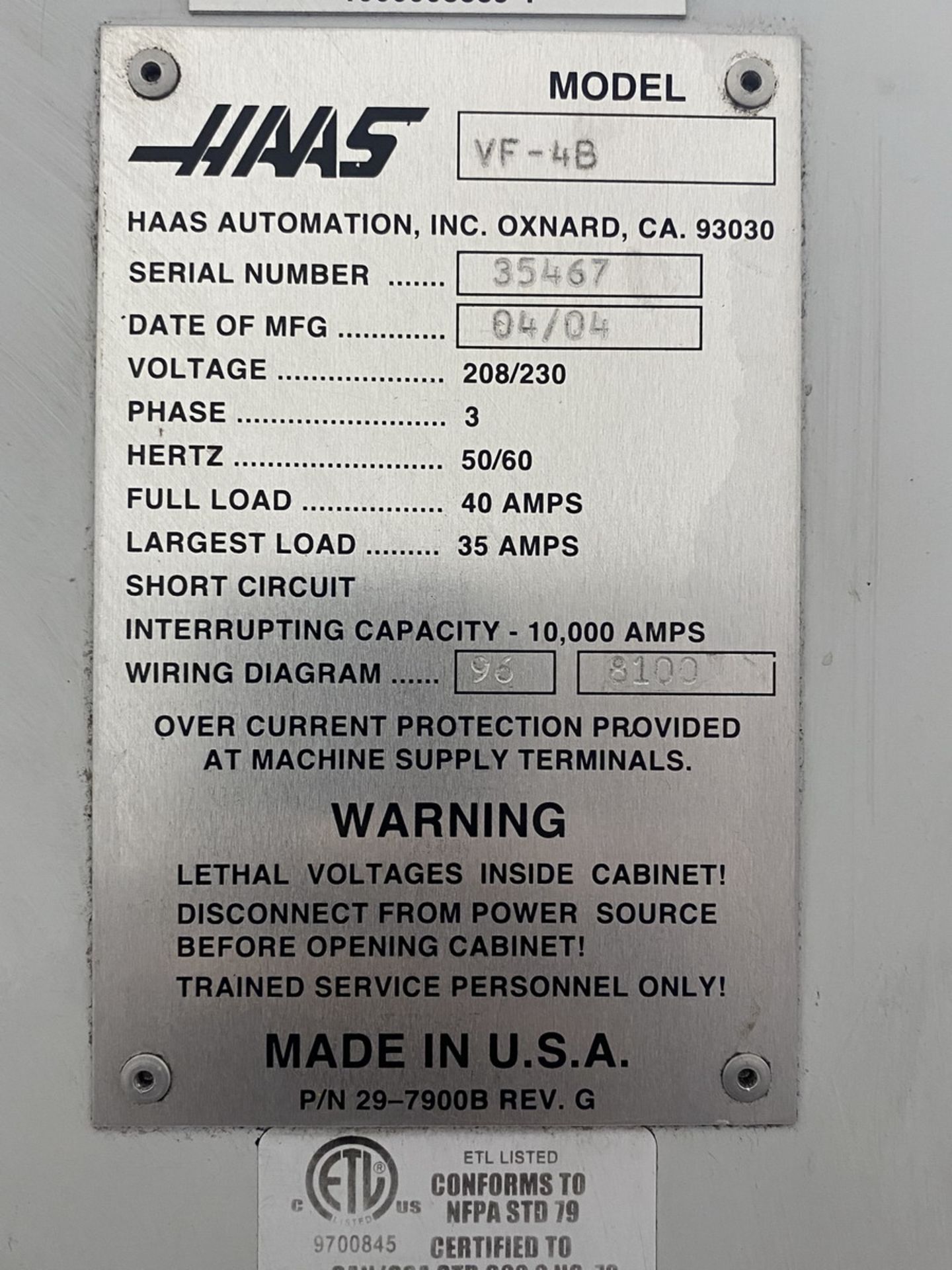 2004 HAAS VF-4B 4-Axis CNC Vertical Machining Center (X-Axis Travel 50"), (Y-Axis Travel 20"), (Z- - Image 15 of 15