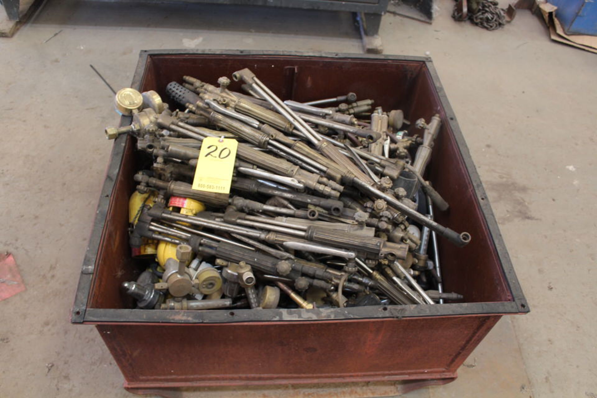 ASST CUTTING TORCH HANDLES W/ REGULATORS GAUGES W/ CRATE