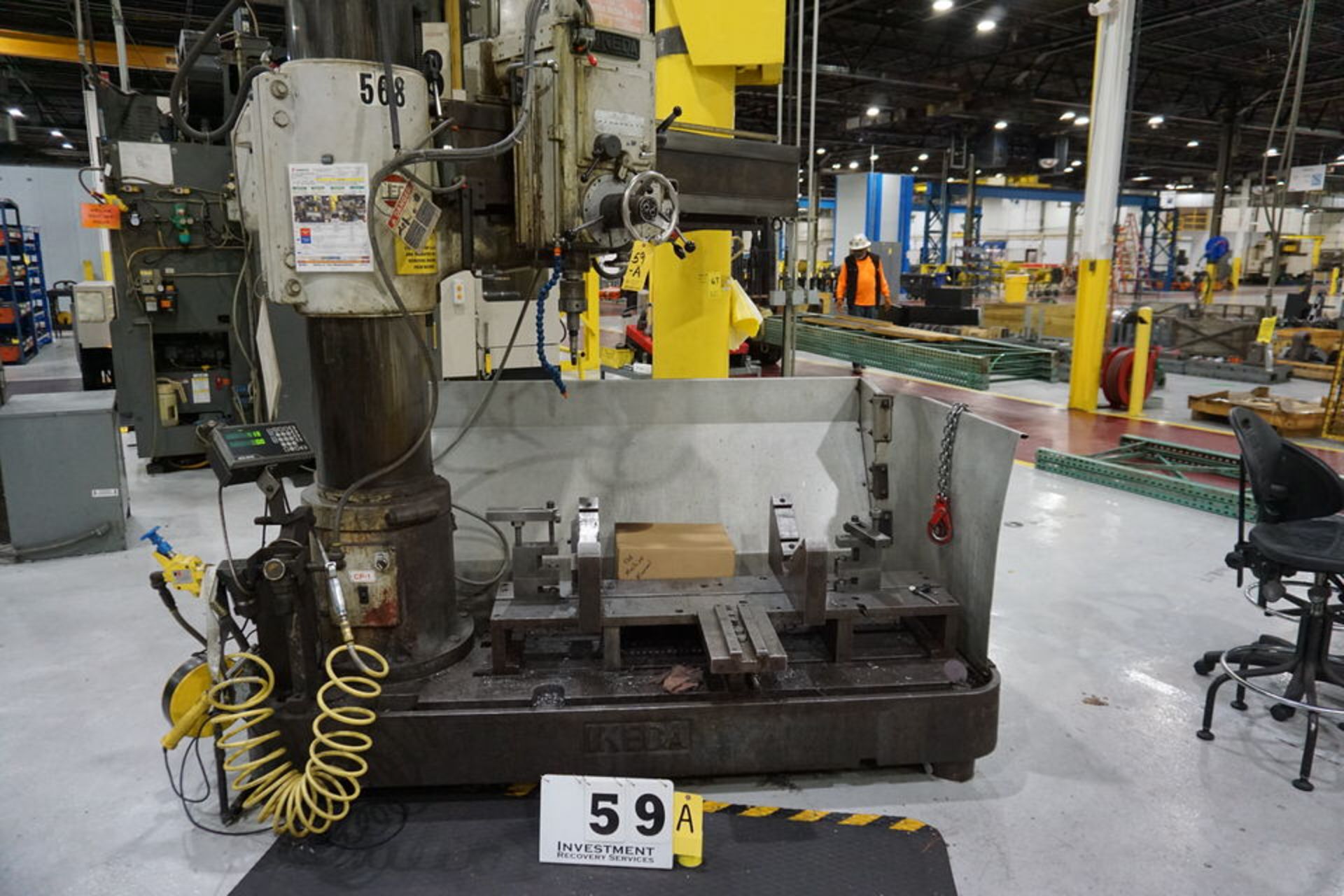 IKEDA RADIAL ARM DRILL W ACCU-RITE DRO TYPE RM1575, RIGHT ANGLE TABLE, ASSORT TOOLING