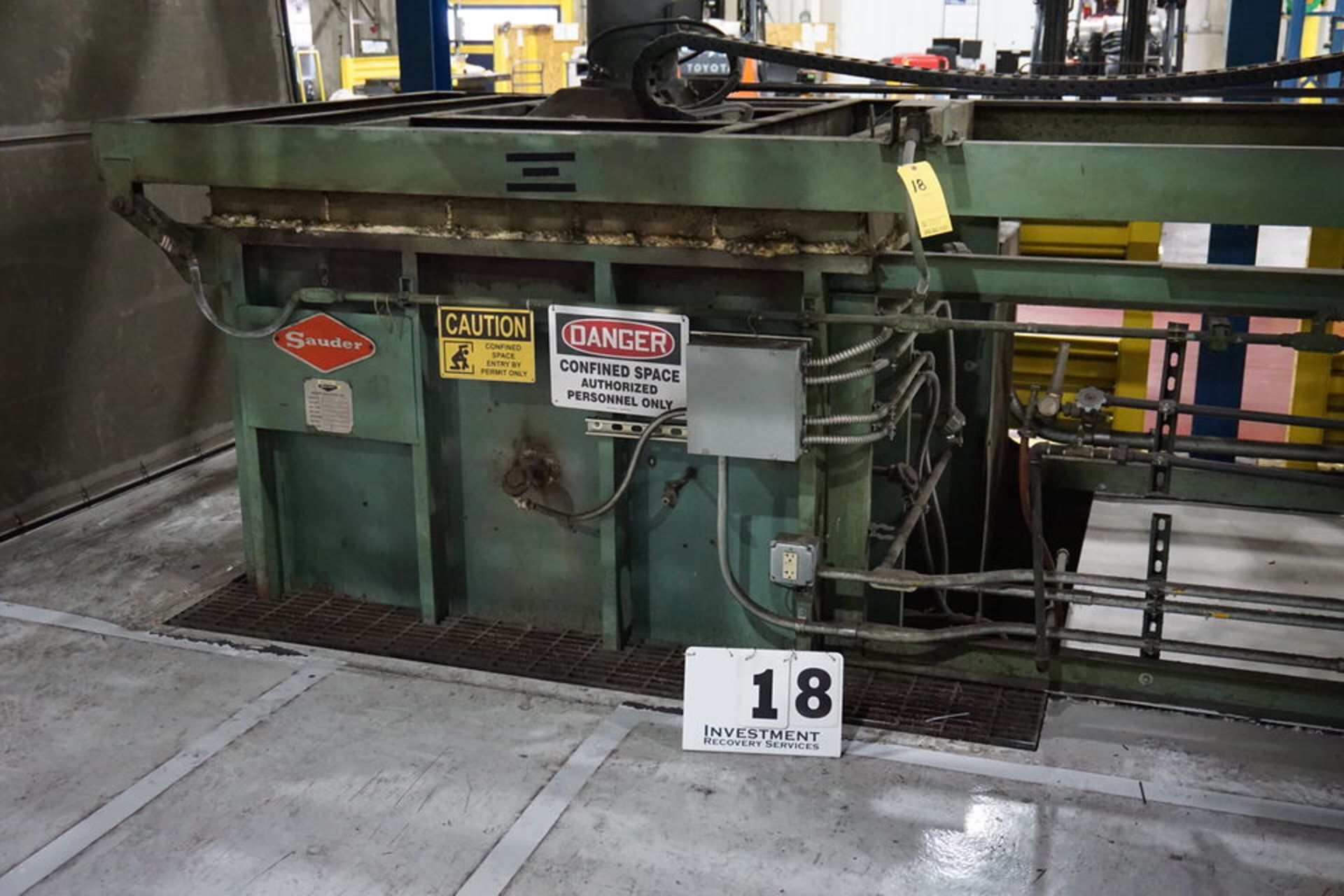 SAUDER PIT FURNACE, MAX TEMP 1200 DEG F, 440 V, 50" PIT W/ 3 TON ELEC BRIDGE CRANE W/ LIFTING JIB,