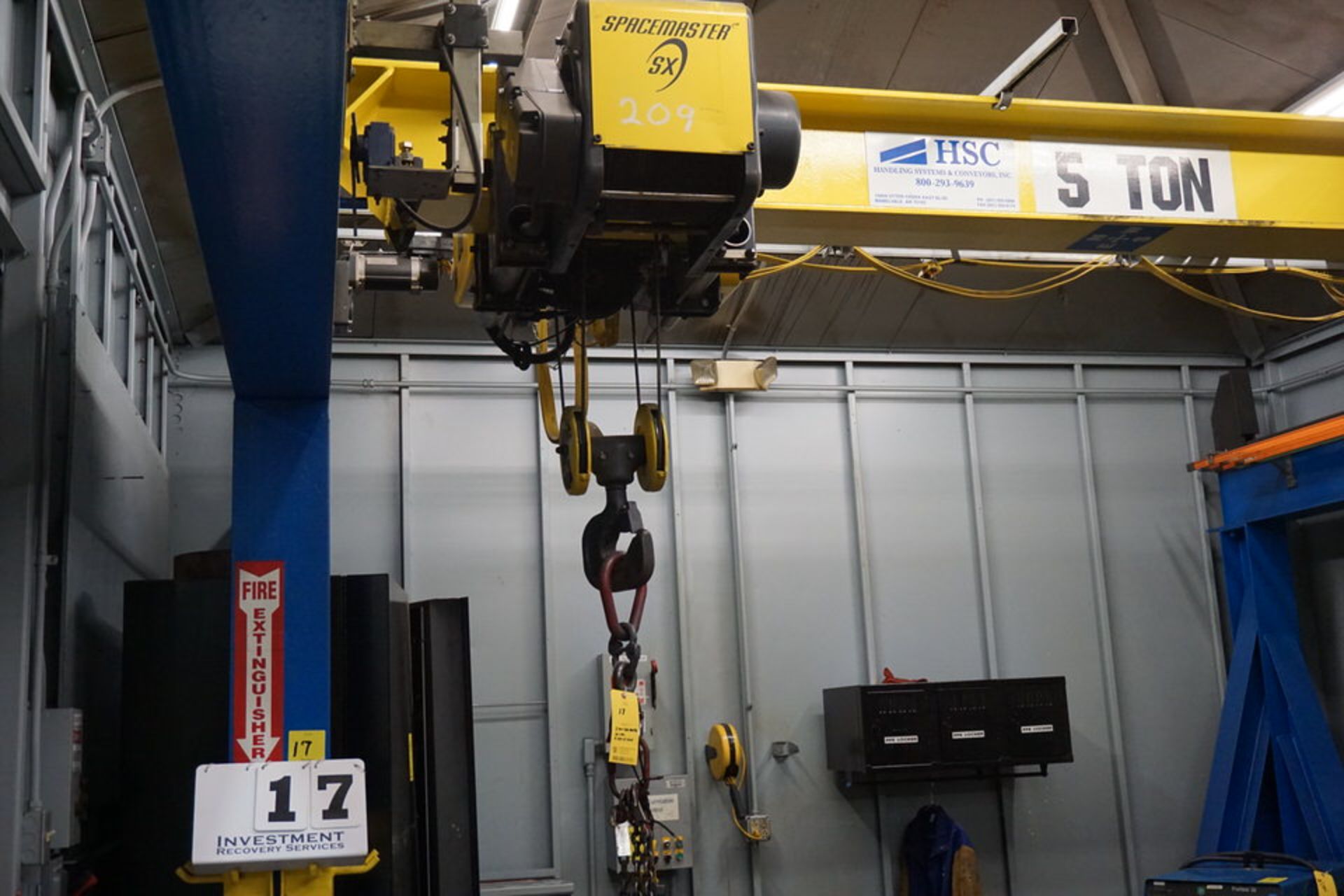 HSC COMPLETE SELF SUPPORTING BRIDGE CRANE SYSTEM, 5 TON ELECTRIC HOIST, APPROX 16' X 30' X 10' TALL