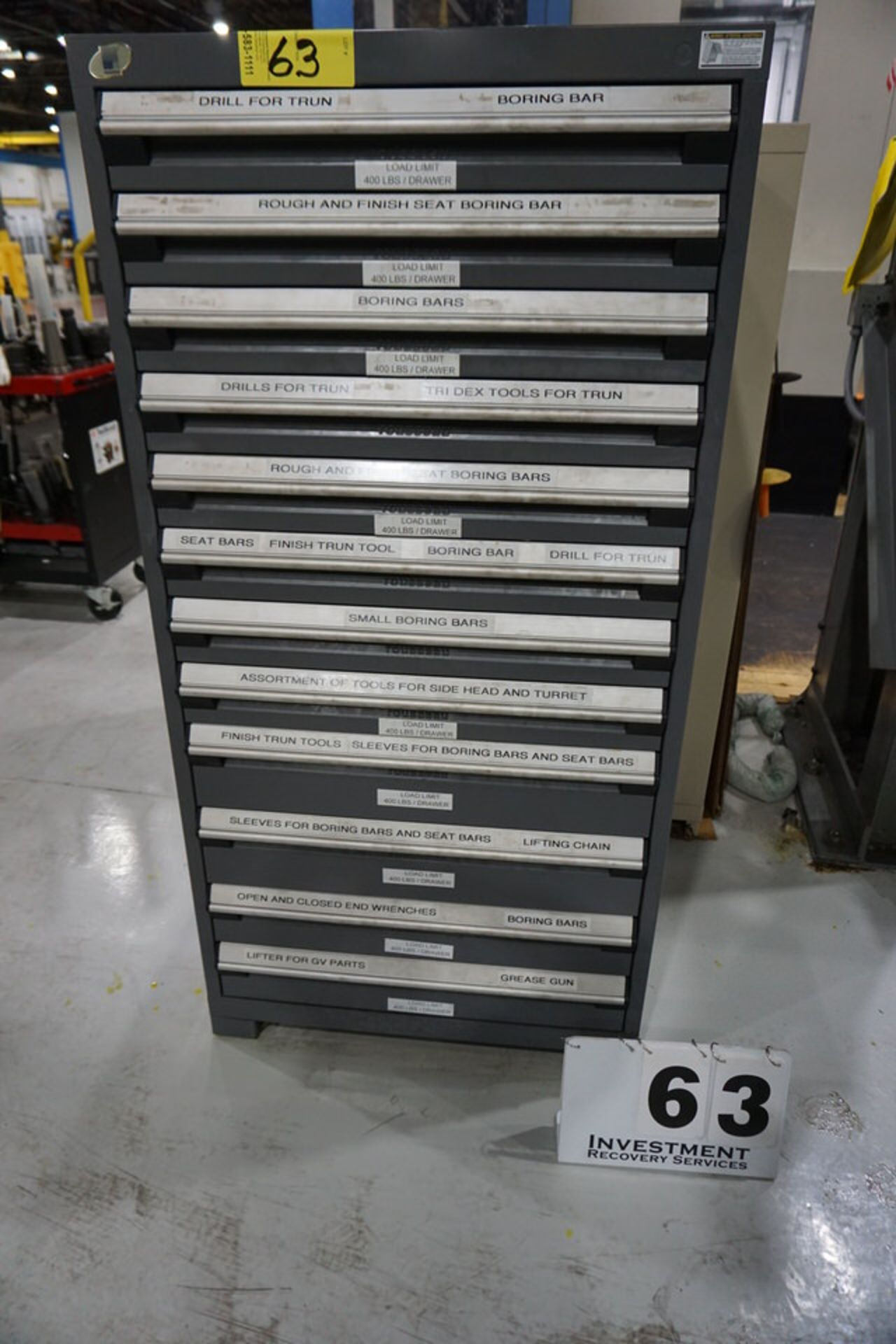 (13) DRAWER CABINET W/ CONT, ASSORT MACHINE TOOLING