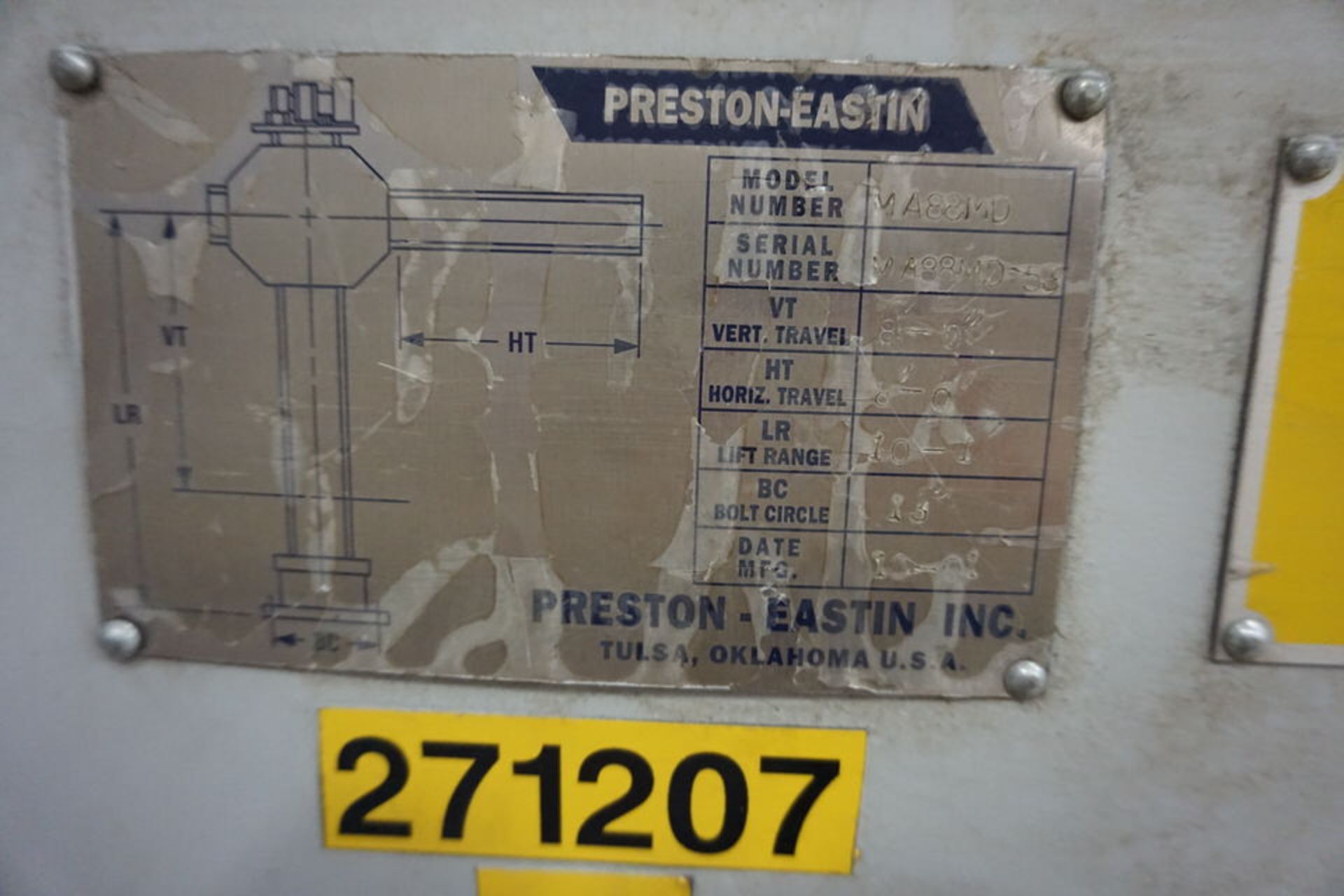 2001 PRESTON EASTON MA88MD WELDING MANIPULATOR, VERT TRAVEL: 8', HORIZONTAL TAVEL: 8', LIFT RANGE: - Image 5 of 15