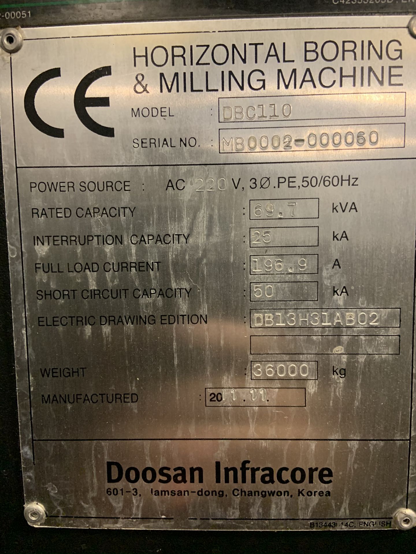 2011 DOOSAN DBC110 HORIZONTAL BORING MACHINE & MILLING MACHINE (CRRNTLY DISASSEMBLED LOCATED IN OKC) - Image 10 of 12