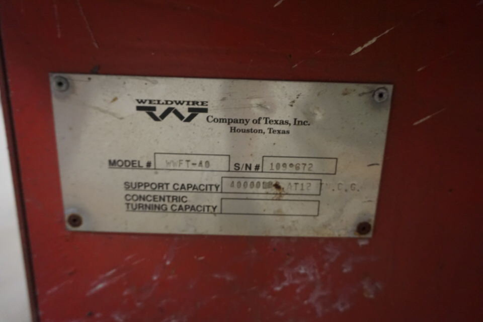 WELDWIRE WWFT 40 WELDING POSITIONER, POWER TURN - Image 2 of 2