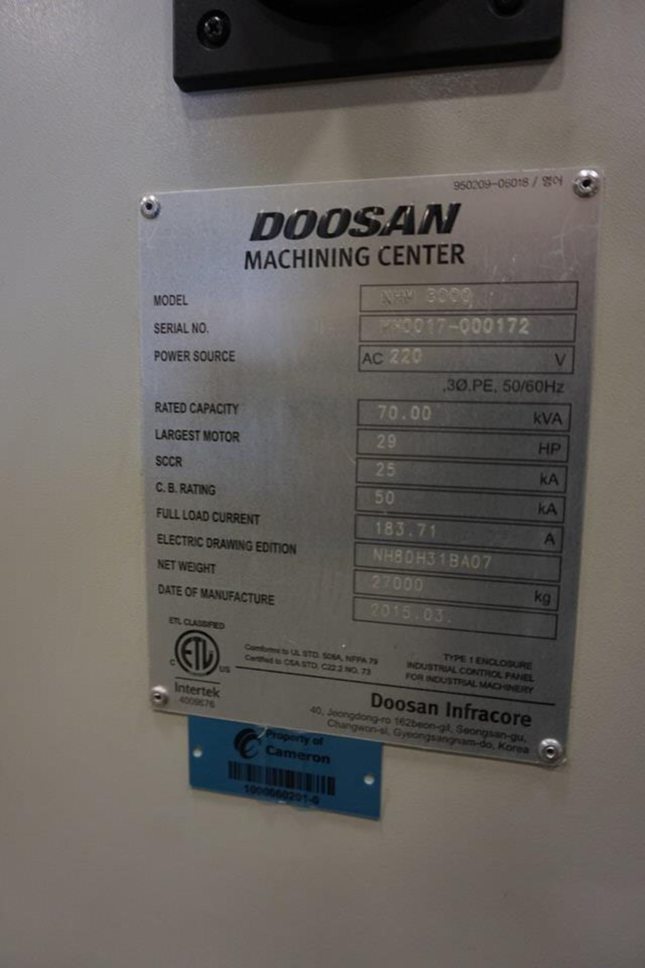 2015 Doosan NHM 8000 Horizontal Machining Center, 159 Cutting Hours - Image 17 of 20