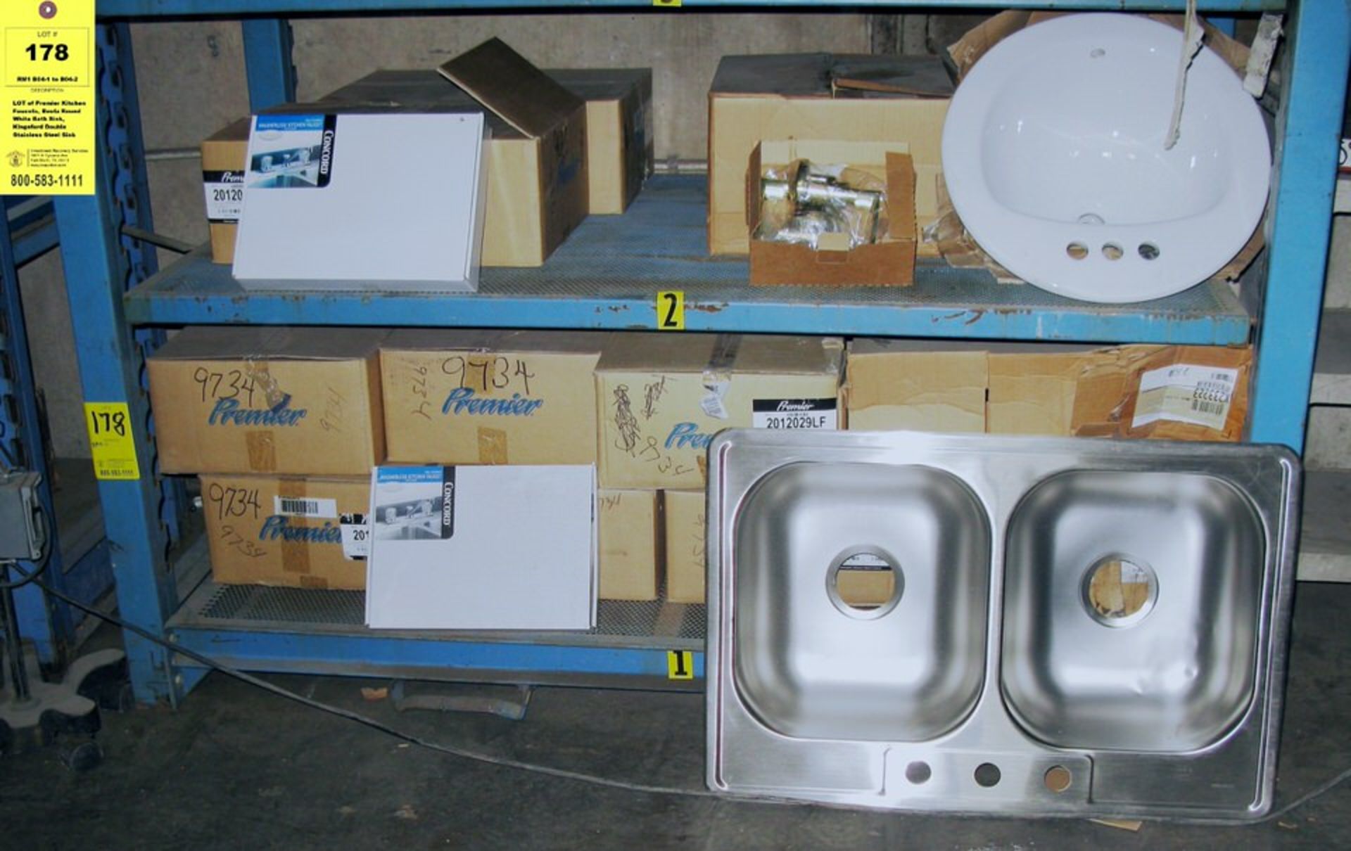 LOT of Premier Kitchen Faucets, Bootz Round White Bath Sink, Kingsford Double Stainless Steel Sink