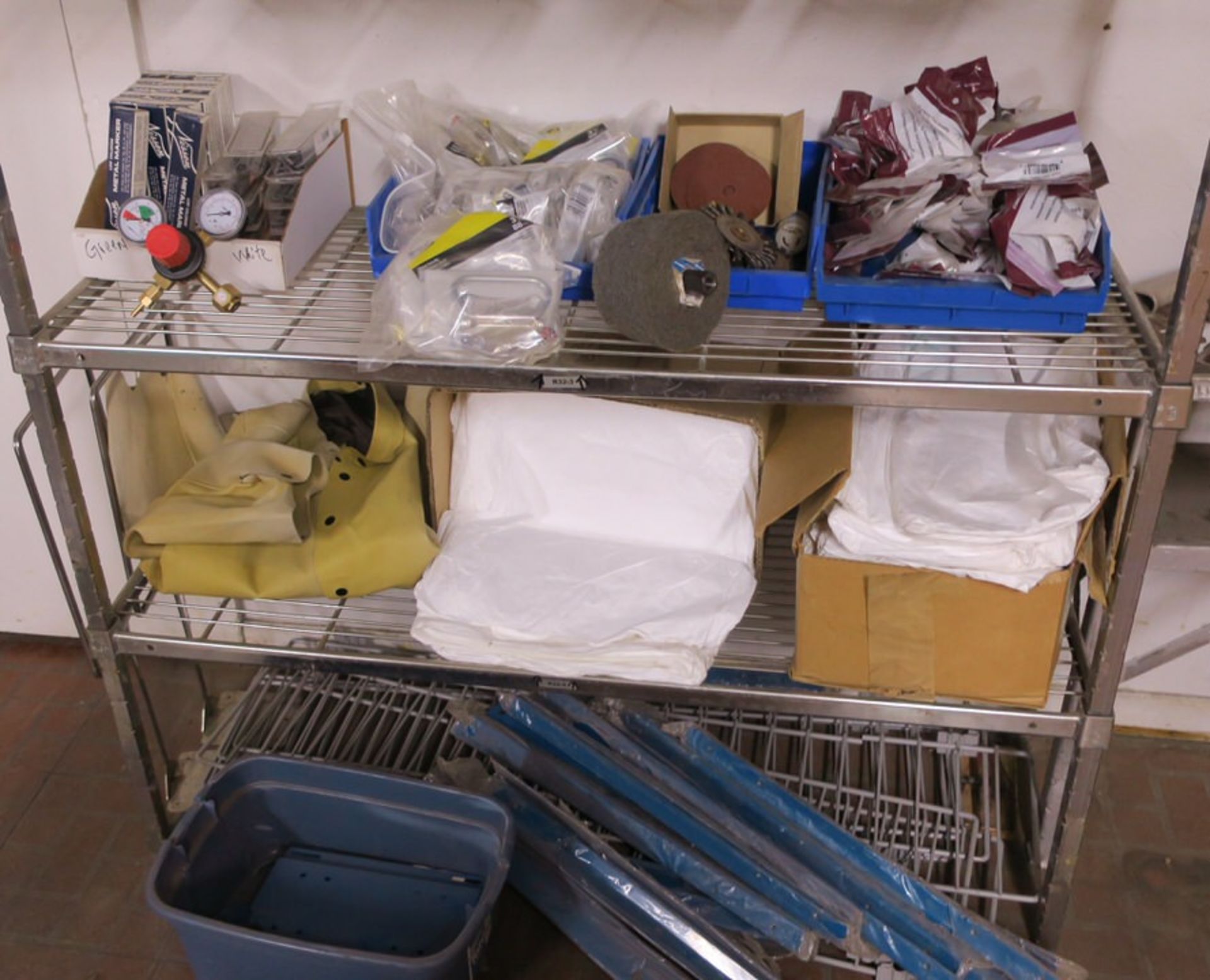 LOT of Tyvec Suits, Scales, Misc. Other Items + Wire 4-Shelf Stainless Steel Storage Unit - Image 3 of 3
