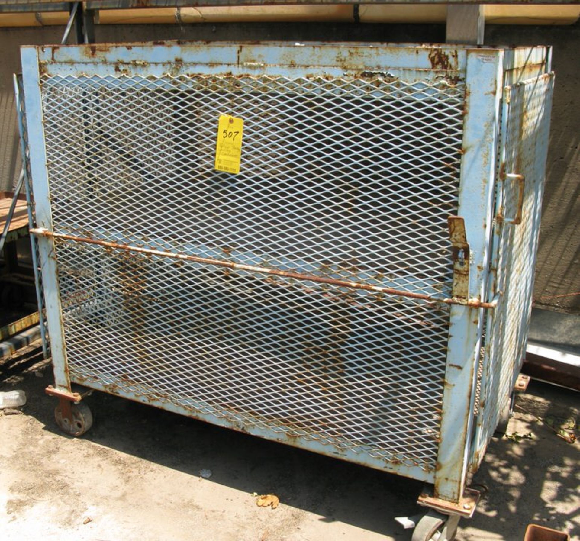 Blue Metal Mesh Rolling Storage Container