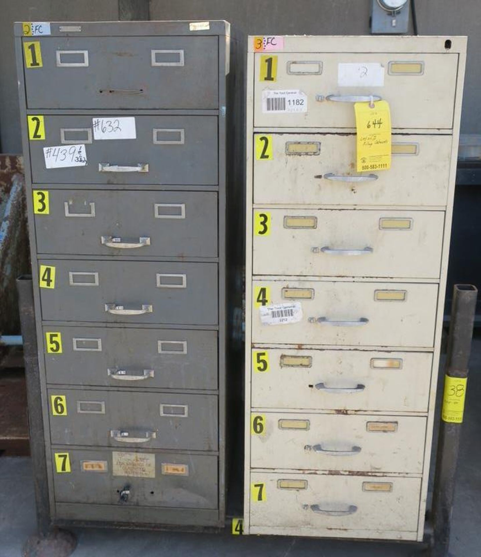 (1) Gray 7-Drawer Filing Cabinet and (1) Tan 7-Drawer Filing Cabinet