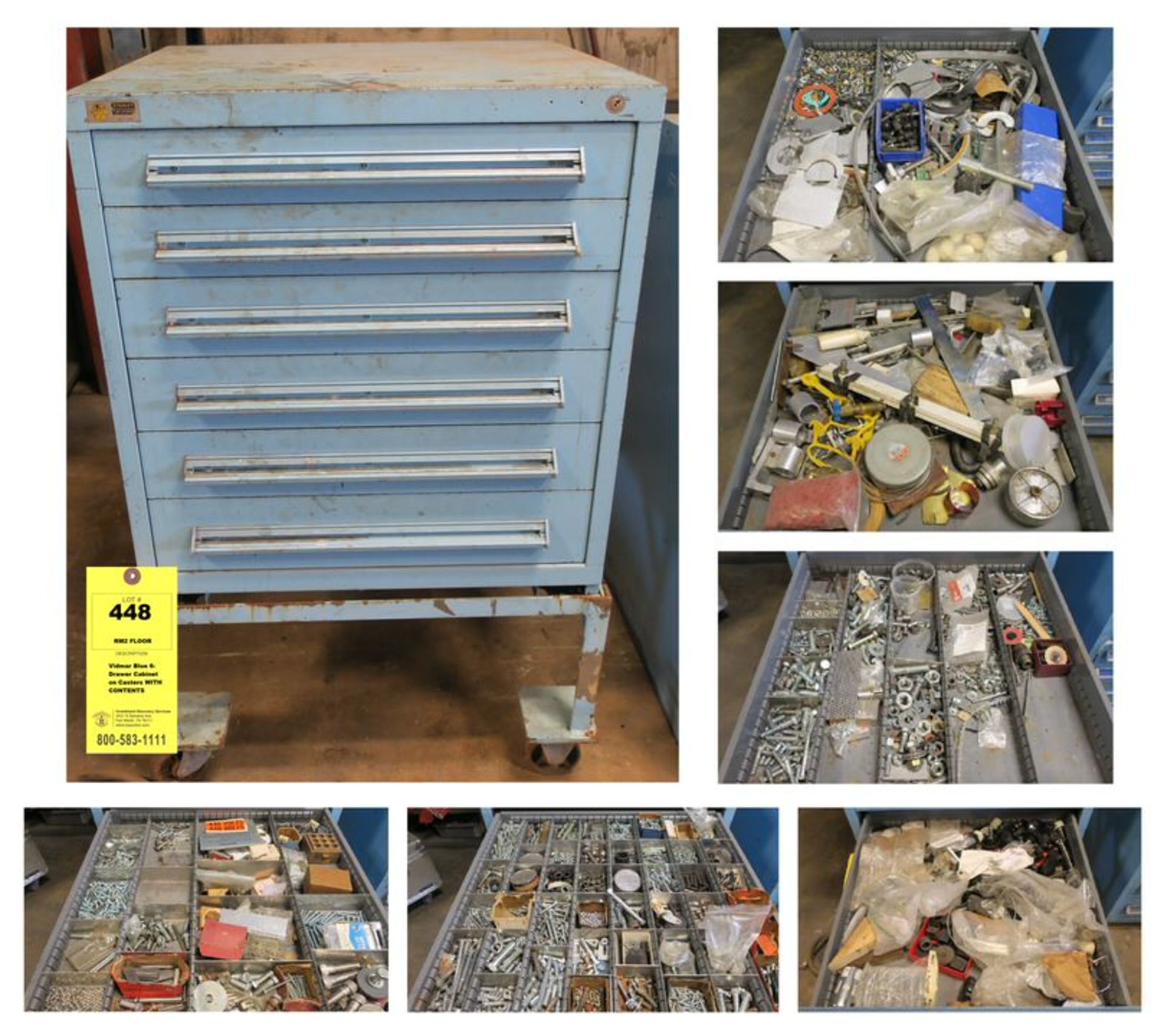 Vidmar Blue 6-Drawer Cabinet on Casters WITH CONTENTS