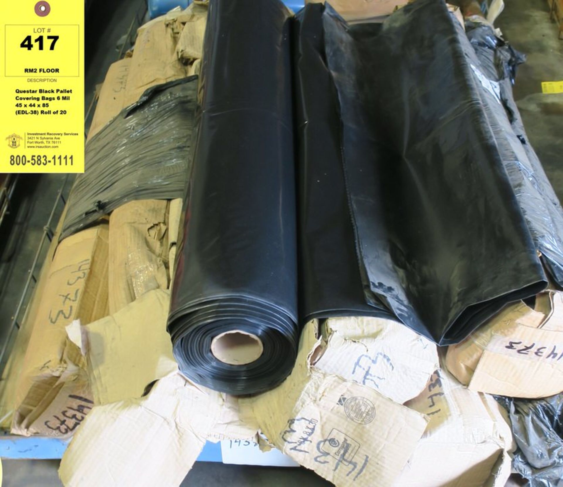 (7) Questar Black Pallet Covering Bags 6 Mil 45 x 44 x 85 (EDL-38) Roll of 20