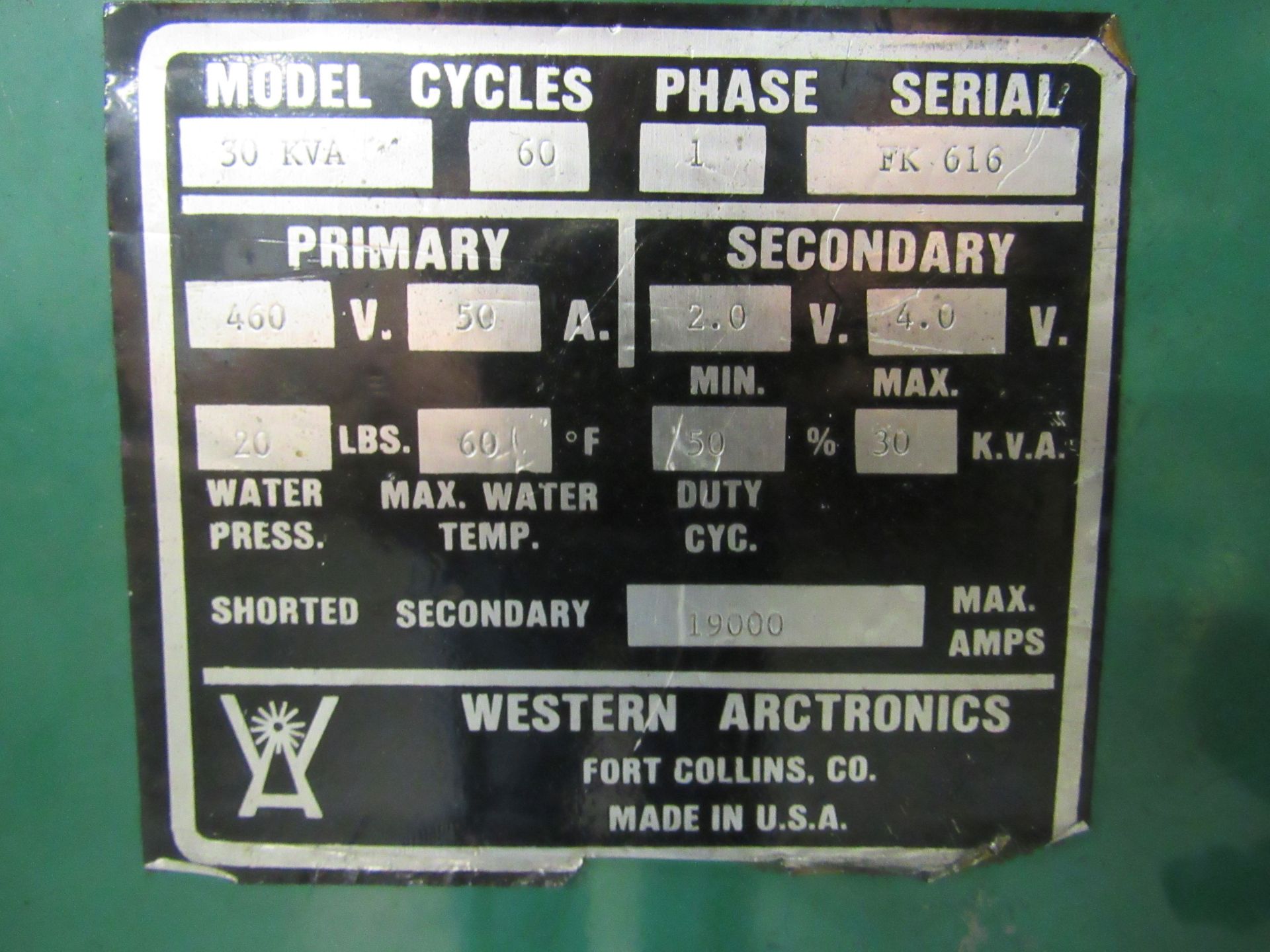 Western Arctronics 30 KVA @ 50% Duty Cycle Resistance Welder - Image 7 of 7