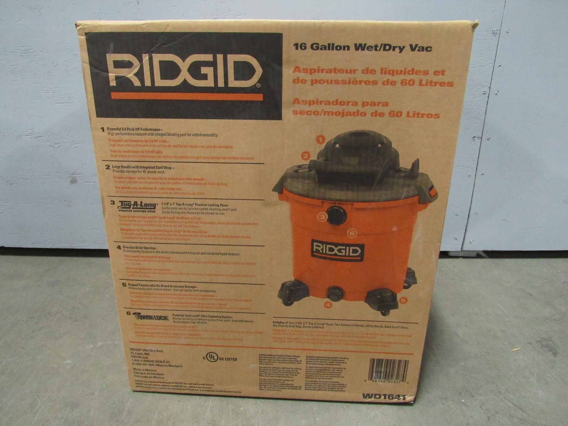 Ridgid 16 gallon Wet/Dry Shop Vac, NEW still in box - Image 2 of 2