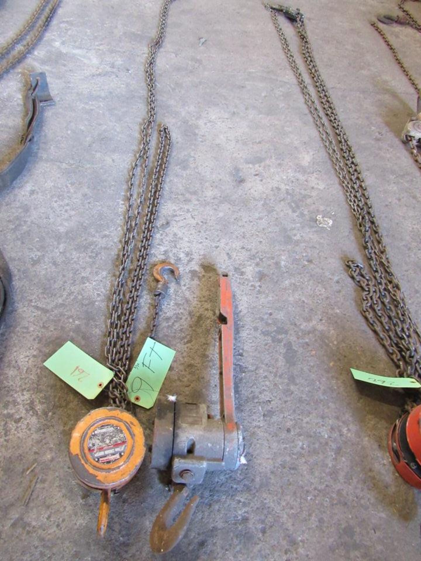 Lot of 2 Hoists: (1) Haulmaster 1 Ton Hoist with 9 ft chain S/N 35236; (1) Hoist only - Info N/A - Image 2 of 3