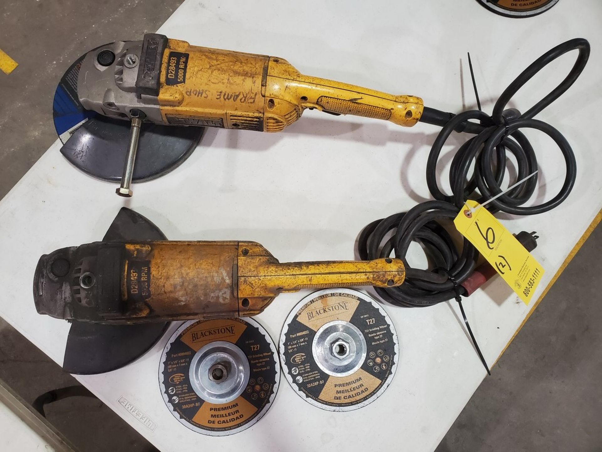 Dewalt D28493 (2) 7"/9" Angle Grinders 120V, 60HZ, 15A; W/ (2) 7" x 1/4" x 5/8"-11 Blackstone T27