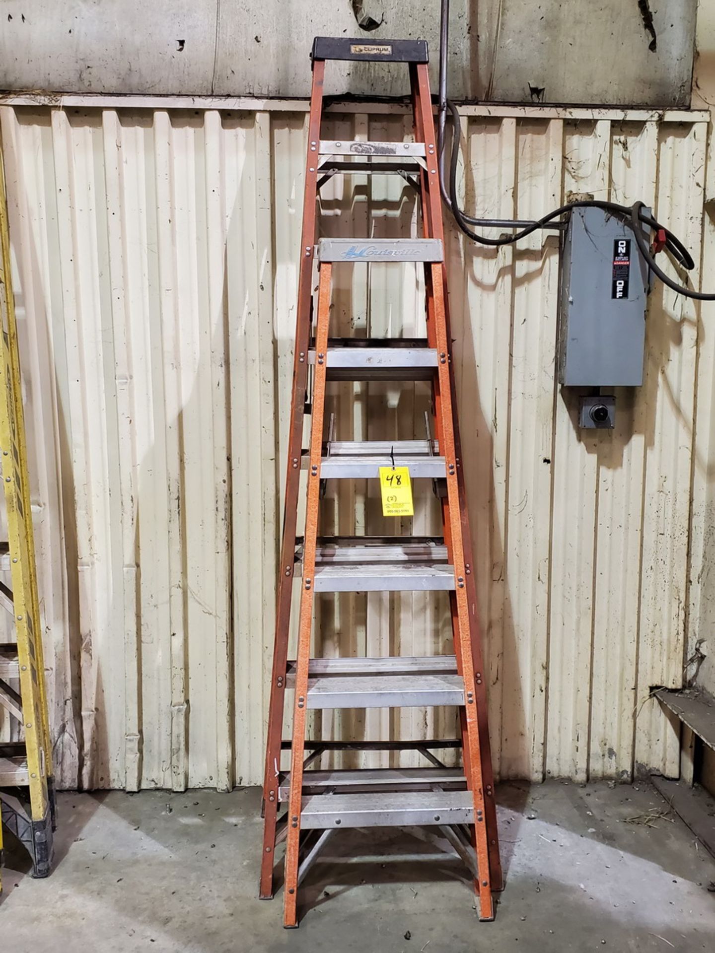 (2) Fiberglass Step Ladders 375lbs Cap 8' Cuprum, (1) 6' Louisville