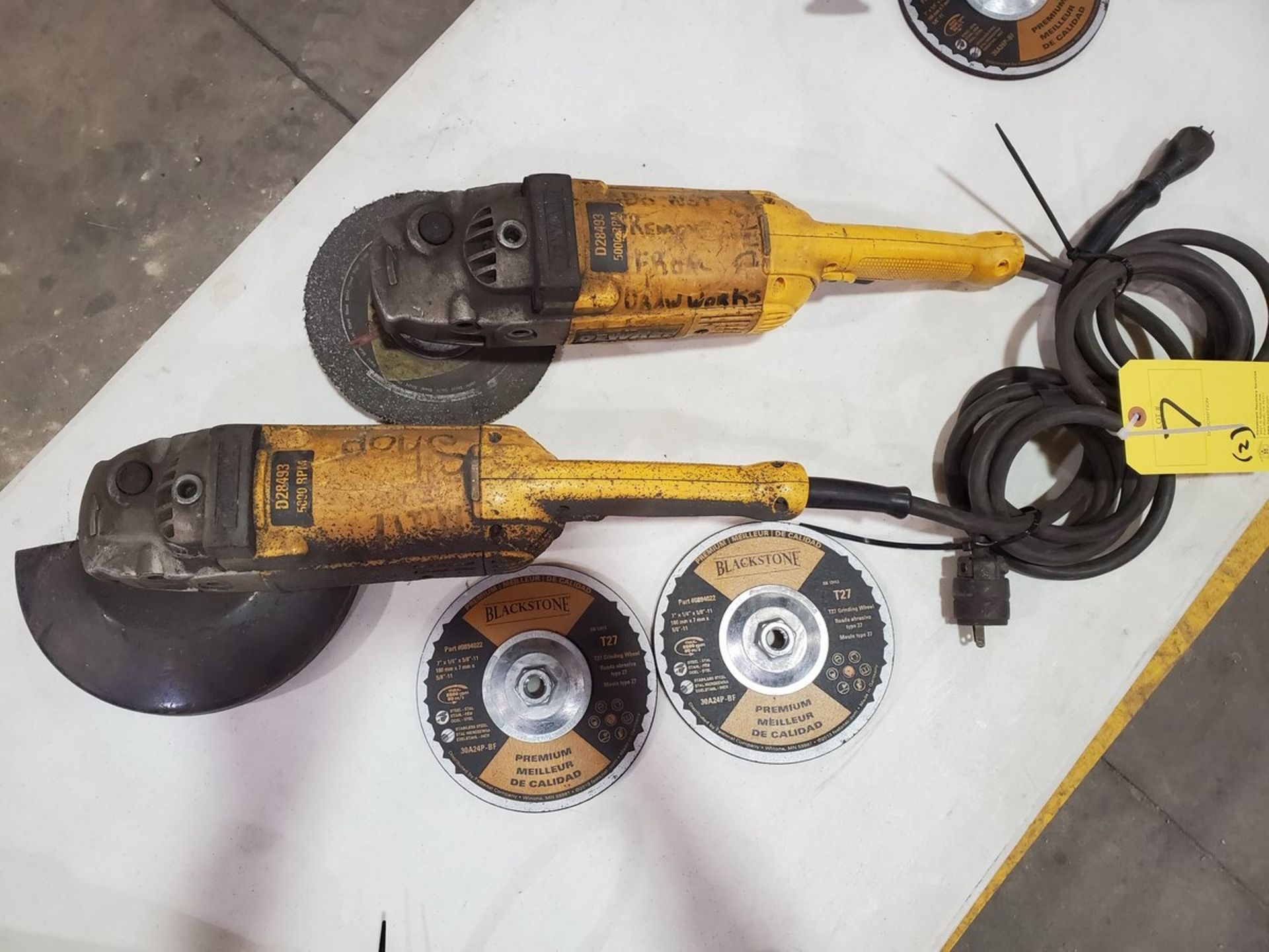 Dewalt D28493 (2) 7"/9" Angle Grinders 120V, 60HZ, 15A; W/ (2) 7" x 1/4" x 5/8"-11 Blackstone T27