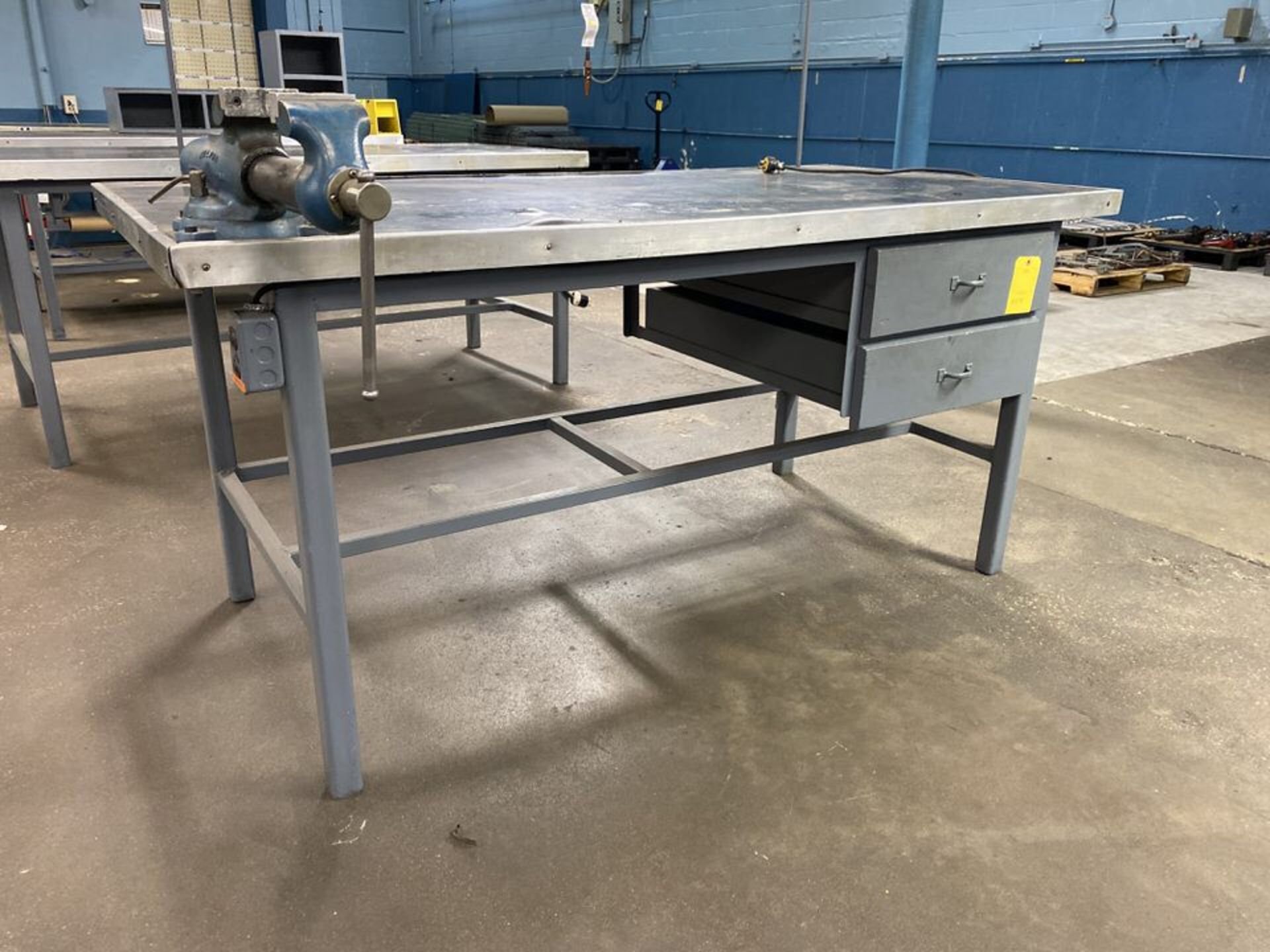 72" x 36" Metal Shop Table with 2 Drawers and Vise