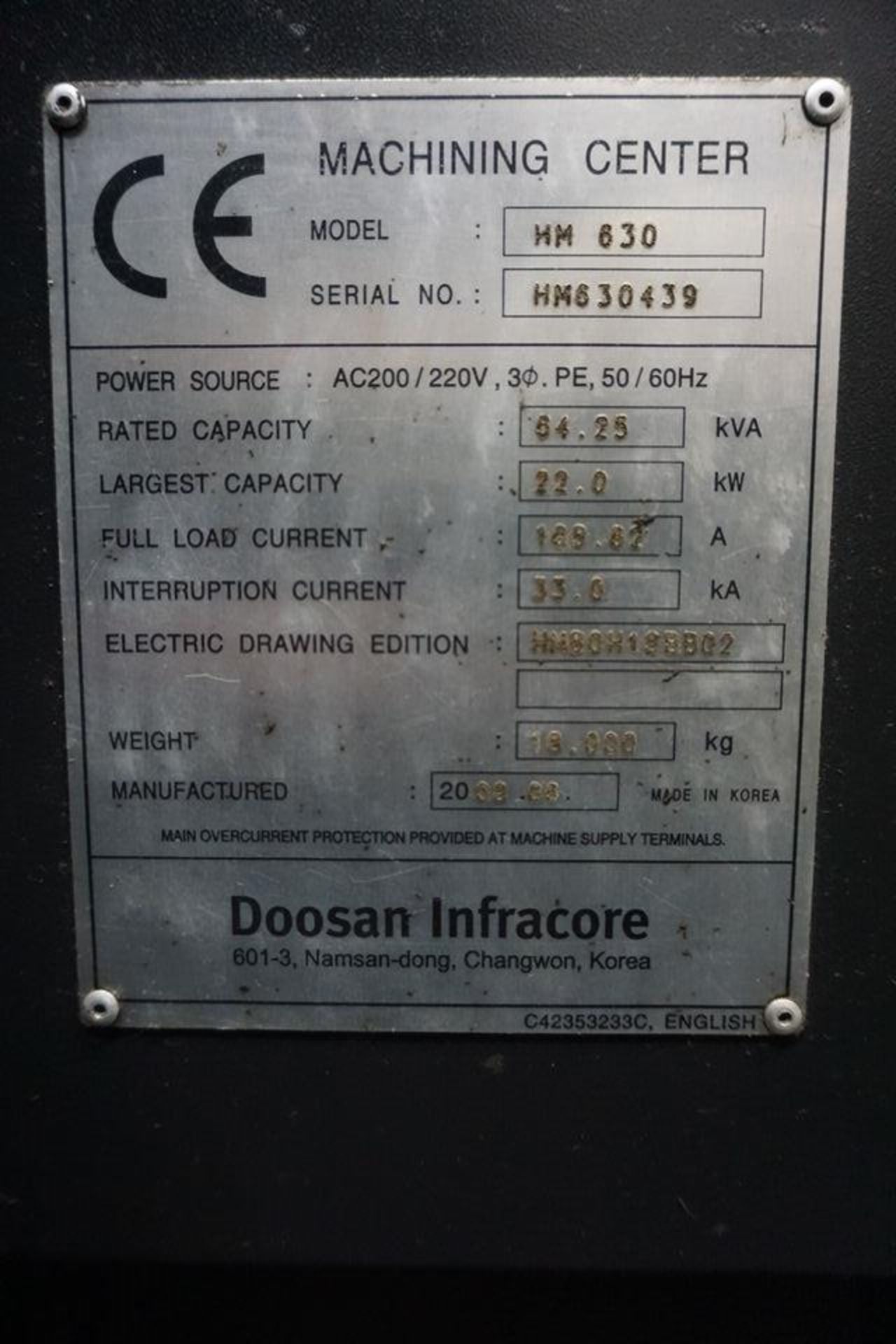 2008 DOOSAN HM630 CNC HORIZONTAL MACHINING CENTER (ASST#: P564108) - Image 6 of 11