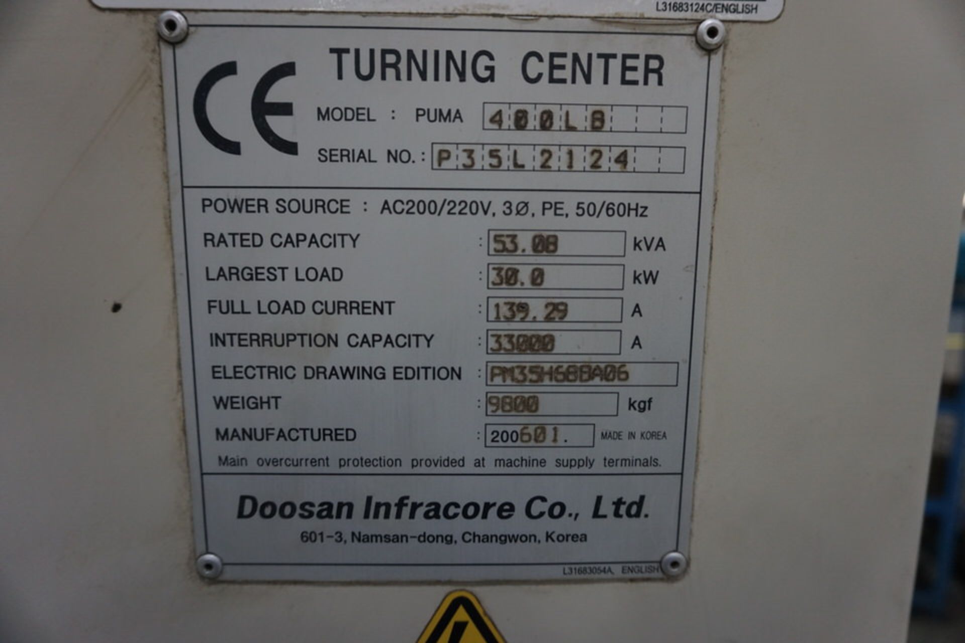 DOOSAN PUMA 400L CNC LATHE (ASST#: D517106) - Image 8 of 10