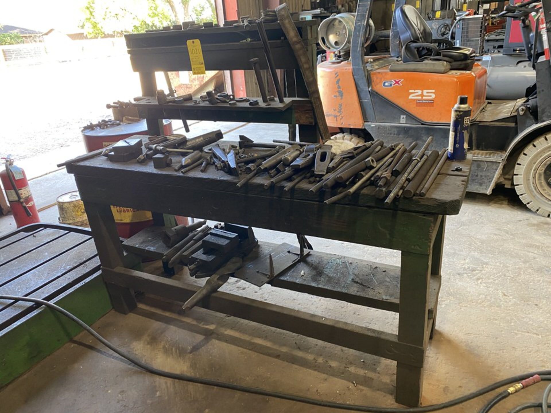 Wooden Work Table with Contents (tooling)