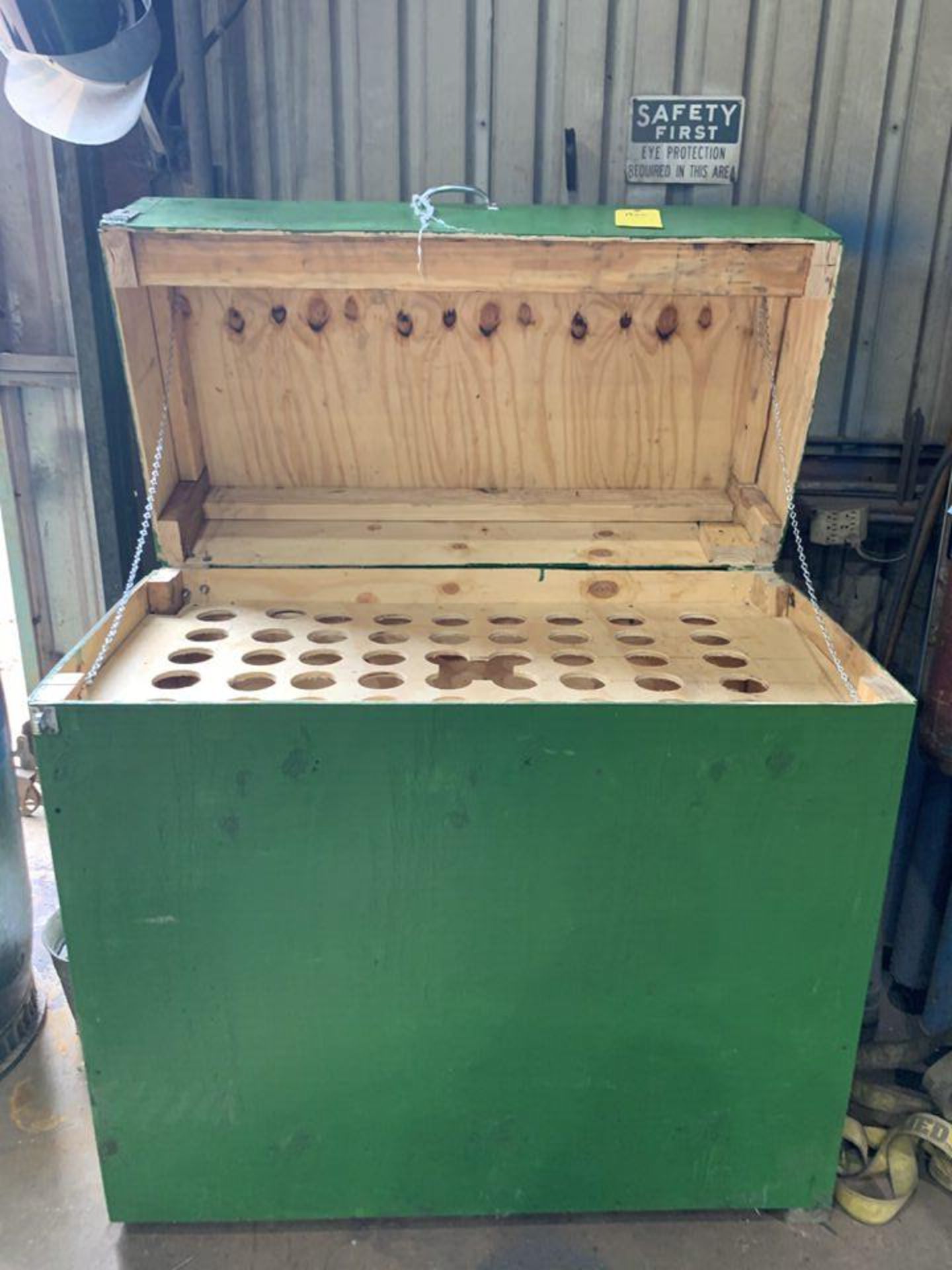 Wooden Tool Box with Holes for Holding Tools (green)