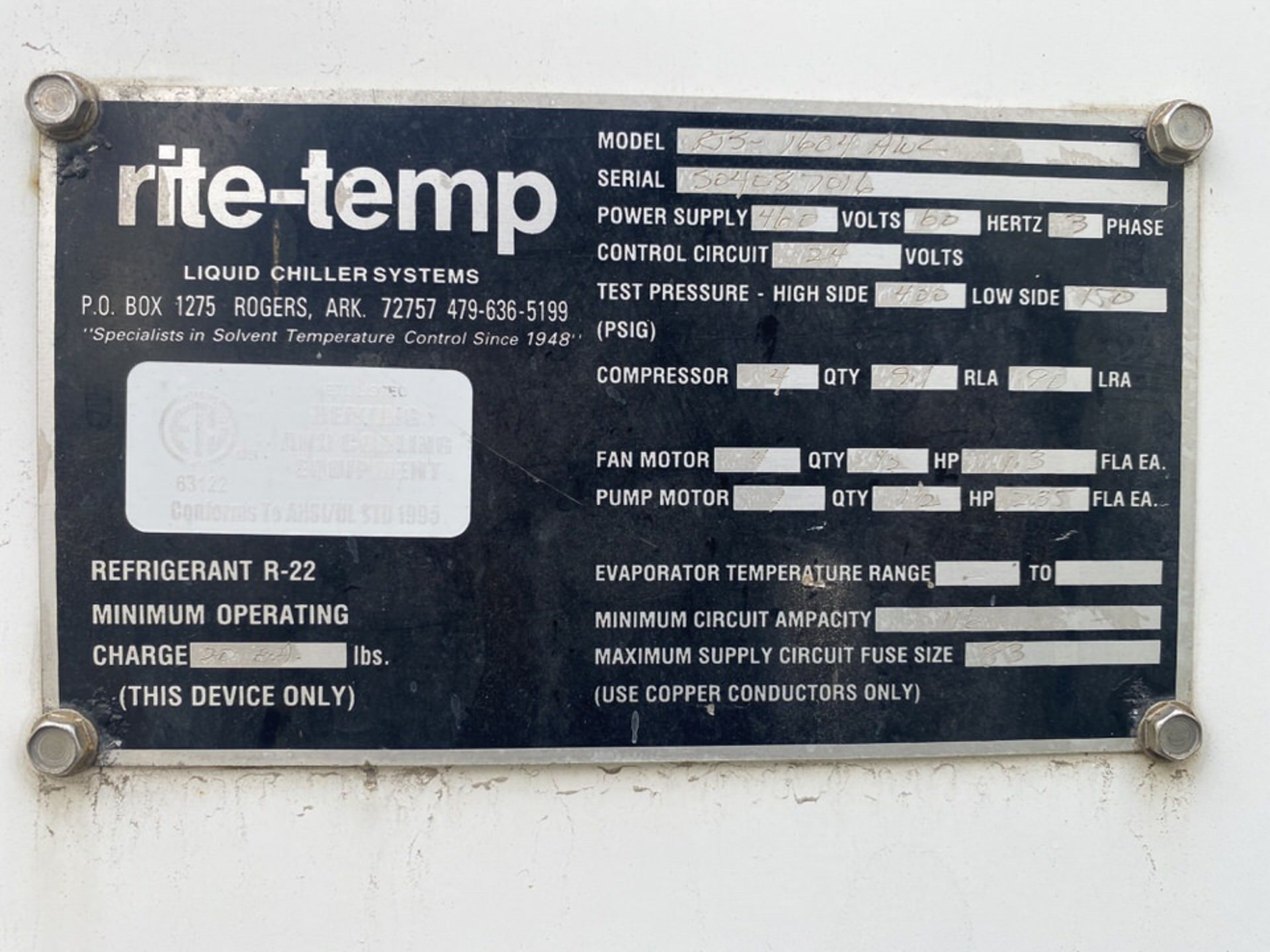 Large Capacity "rite-temp" Water Chiller / Treament System - Image 4 of 13