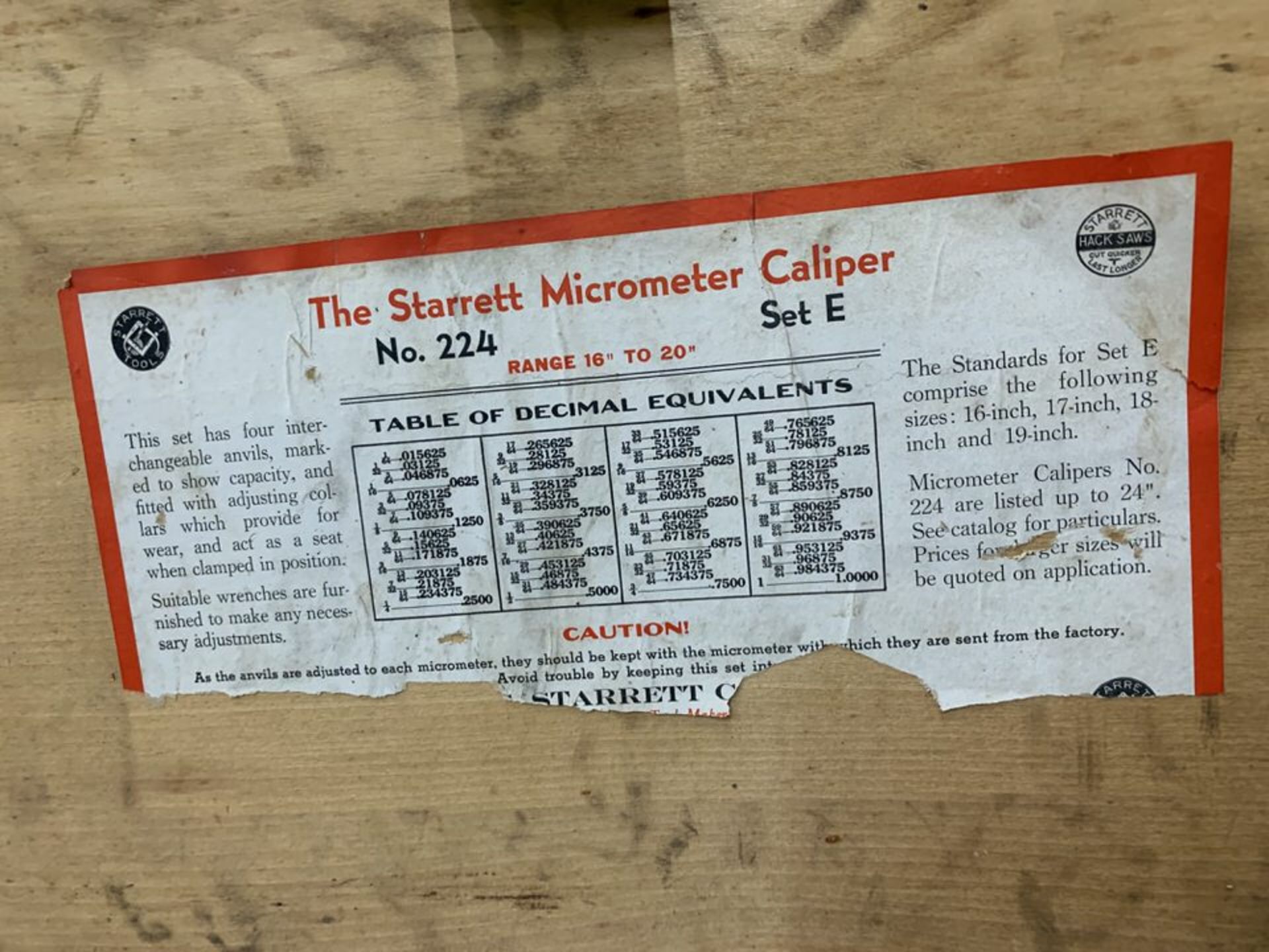 16" - 20" Starrett No. 224 Micrometer Caliper (Set E) - Image 2 of 3