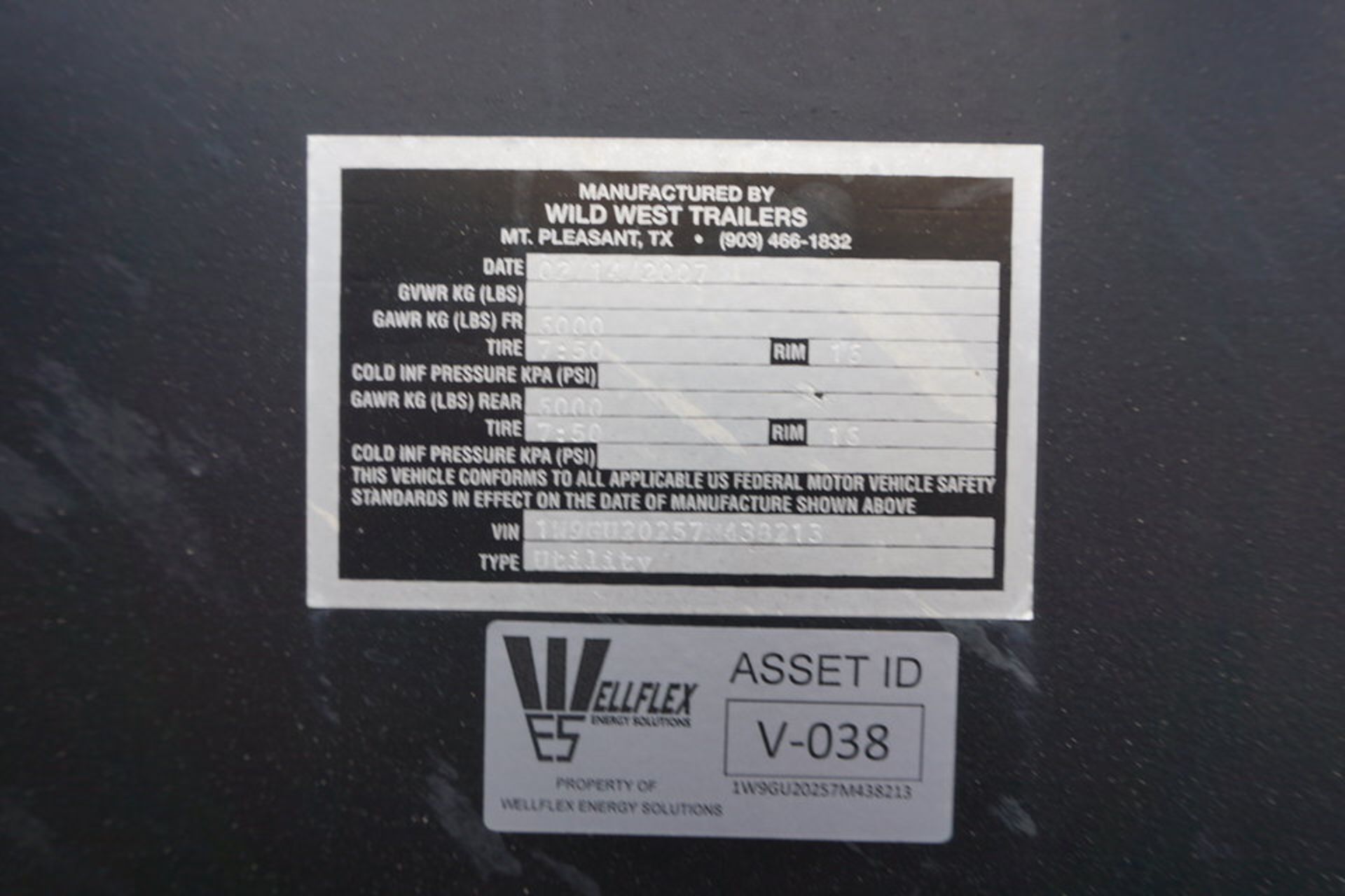 2007 8' x 20' WILDWEST UTILITY TRAILER, (MUST BE REMOVED BY DECEMBER 22) - Image 6 of 7