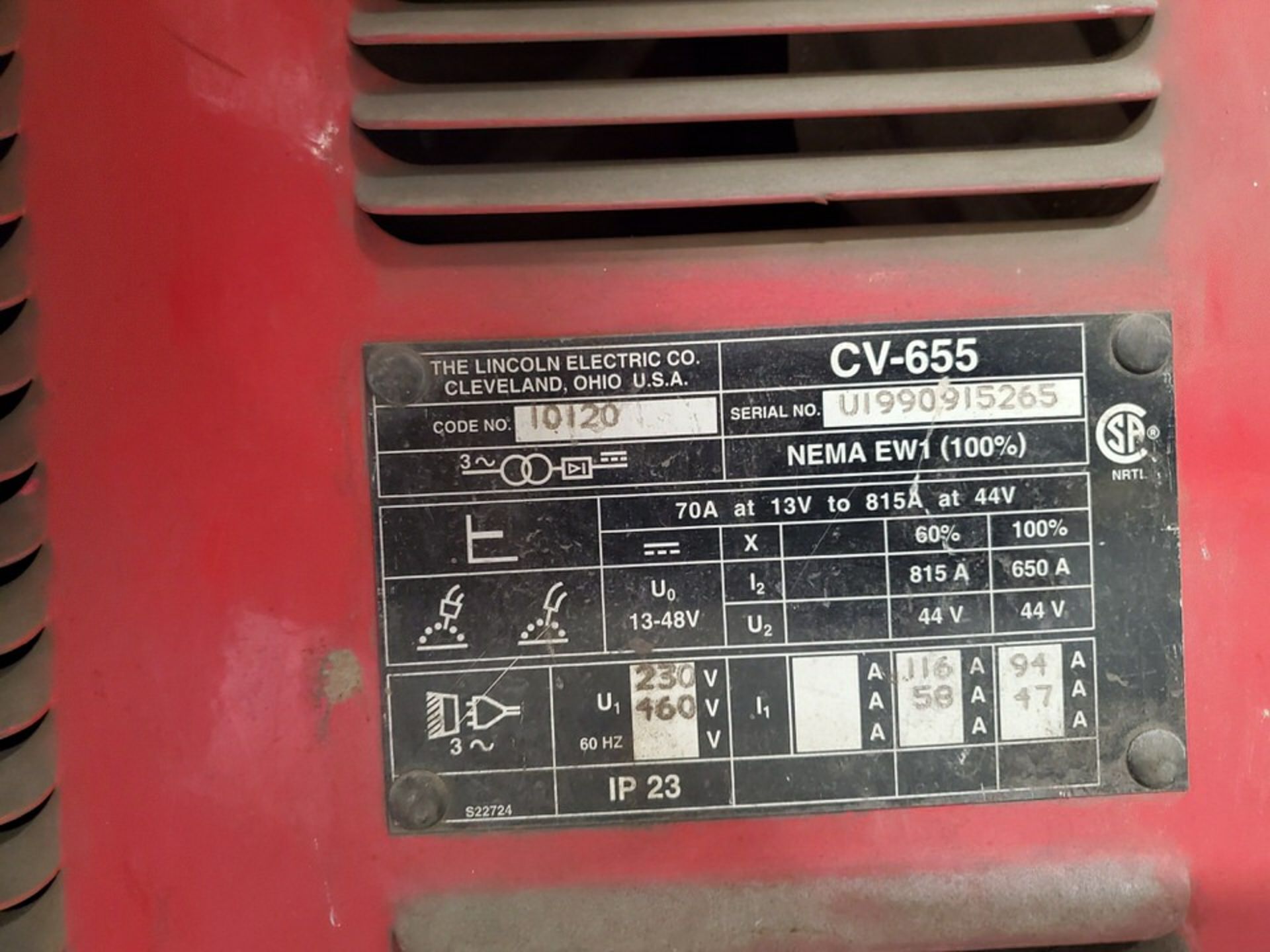 LINCOLN ELECTRIC CV655 WELDING POWER SOURCE (LOCATION: NORTH DAKOTA) - Image 2 of 2