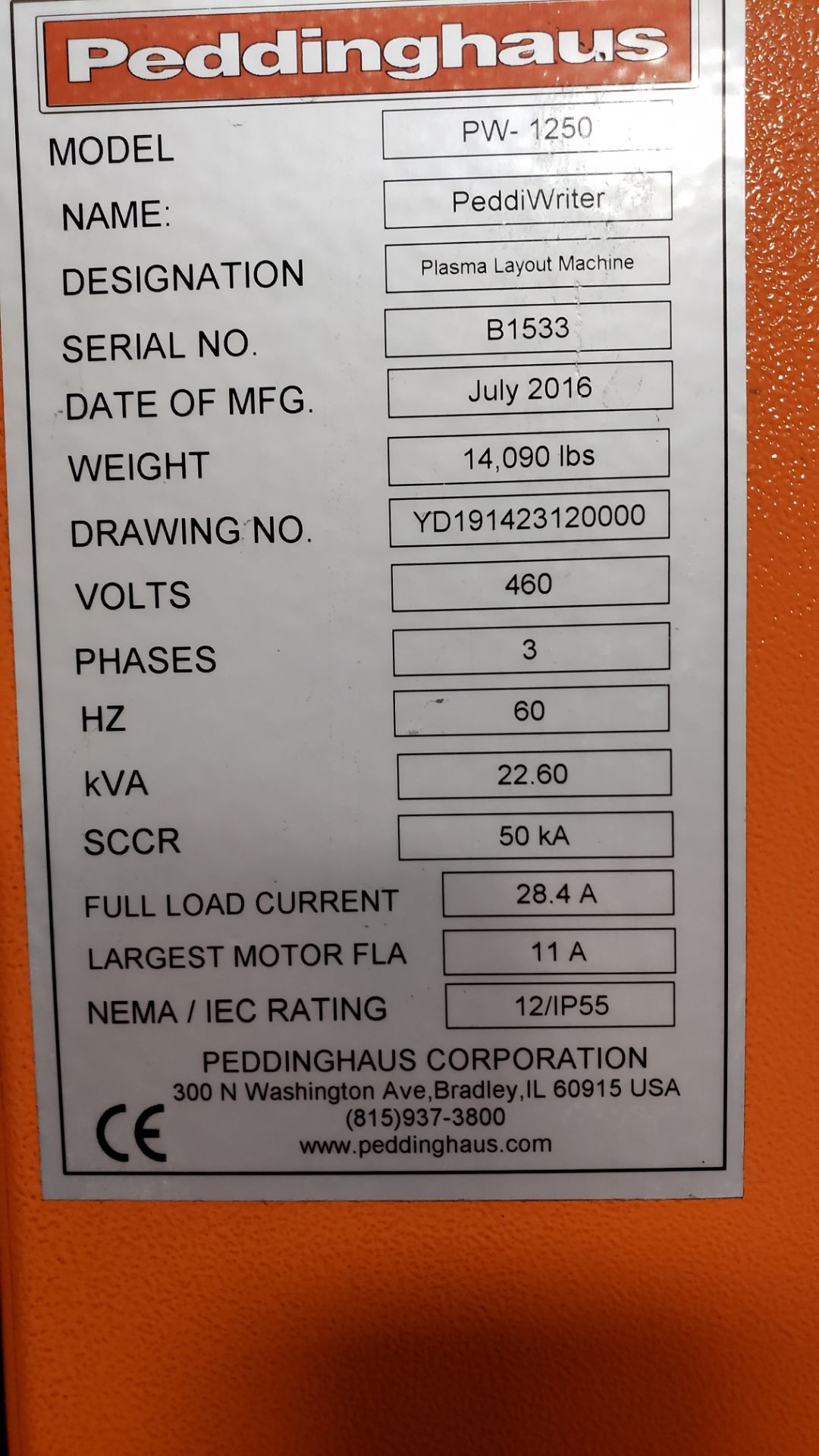2016 PEDDINGHAUS PW 1250 PEDDIWRITER CNC PLASMA (DISASSEMBLED) (LOCATION: NORTH DAKOTA) - Image 4 of 10