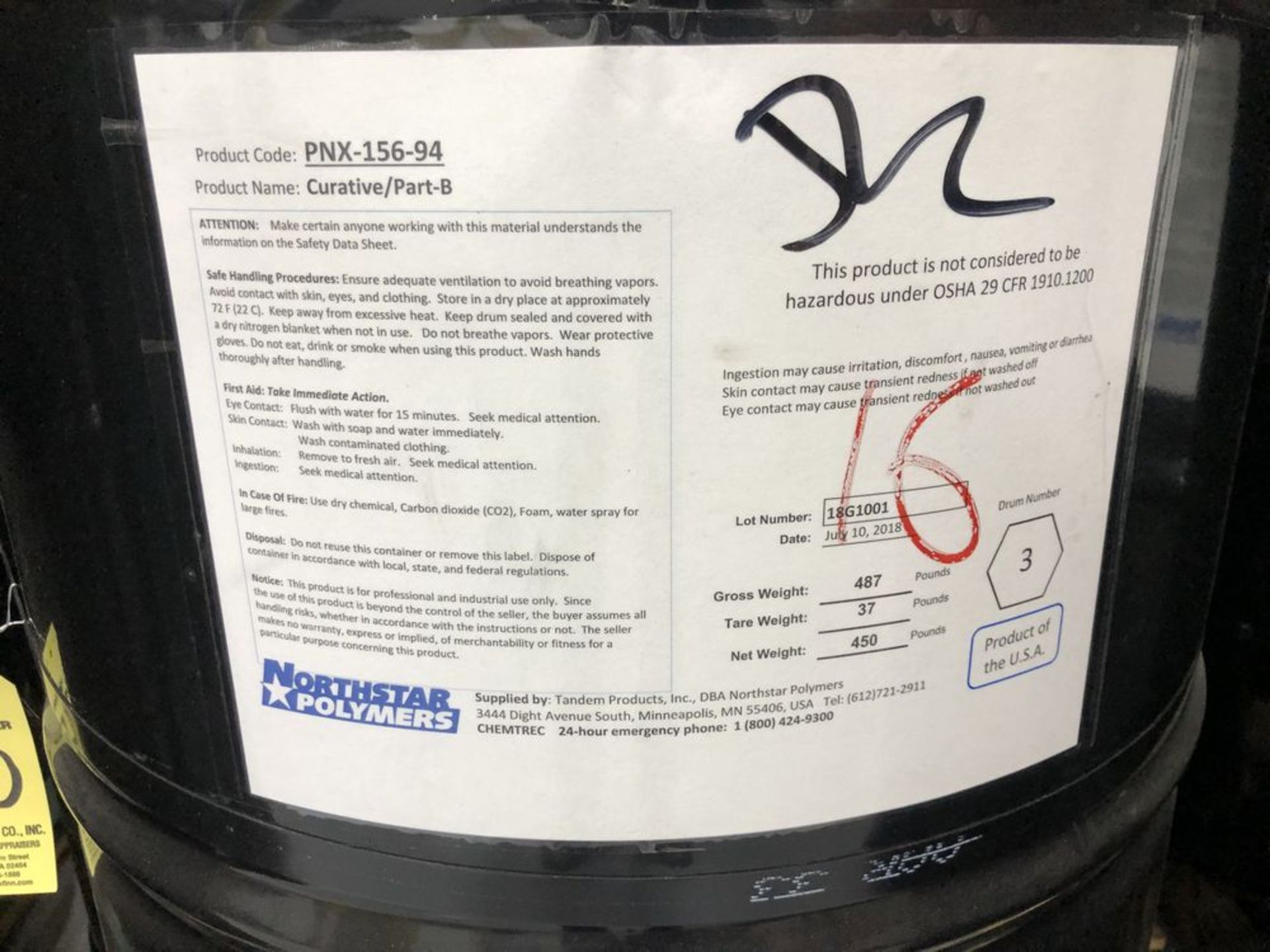 LOT (3) Northstar Polymers B Material Polyol Curing Agent, Custom CAS #, 3 Barrels @ 450lbs Each (o - Image 2 of 2