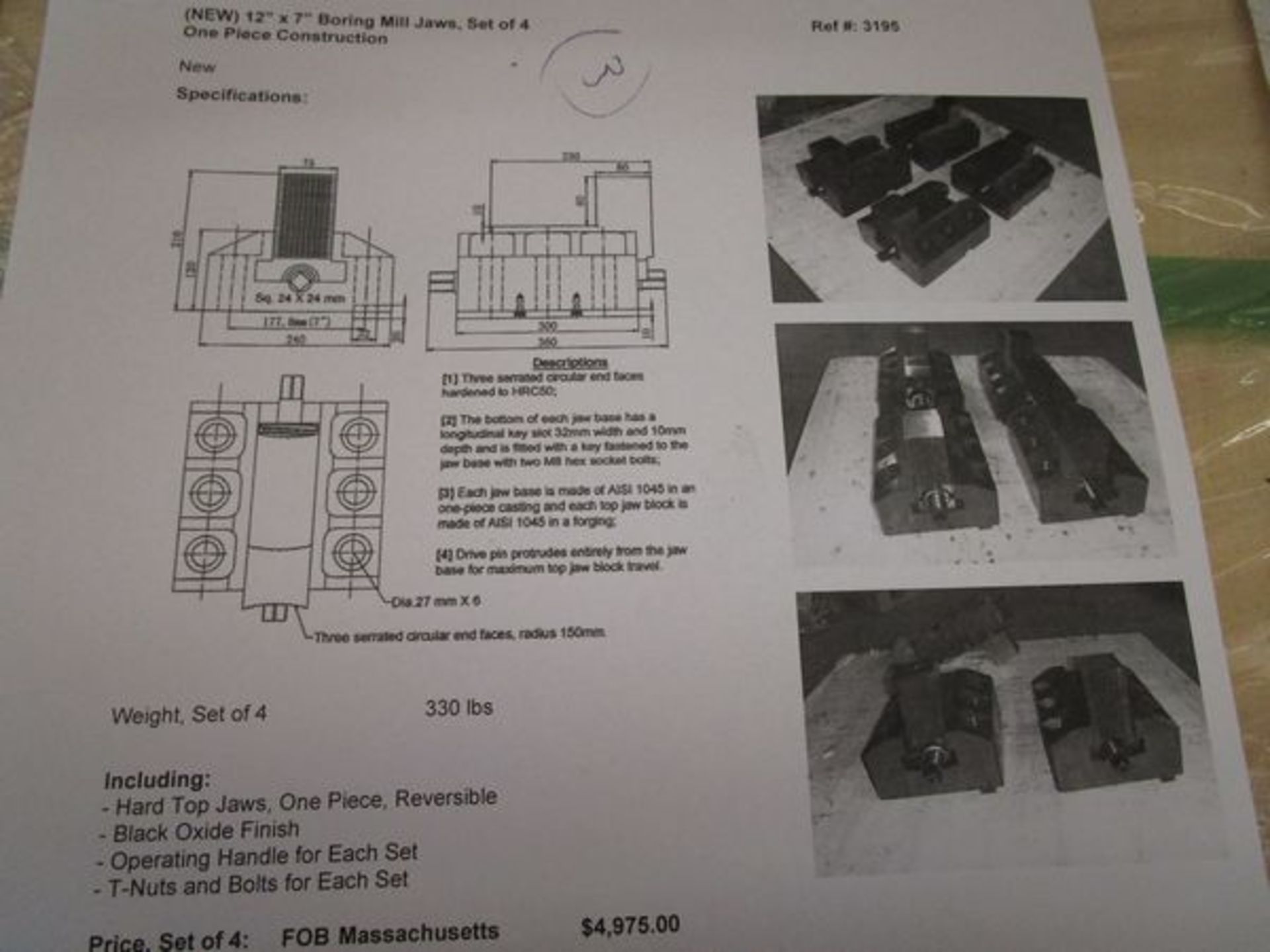 Set of (4) 12" x 7" Boring Mill Jaws (Not Used in Box) - Image 6 of 6