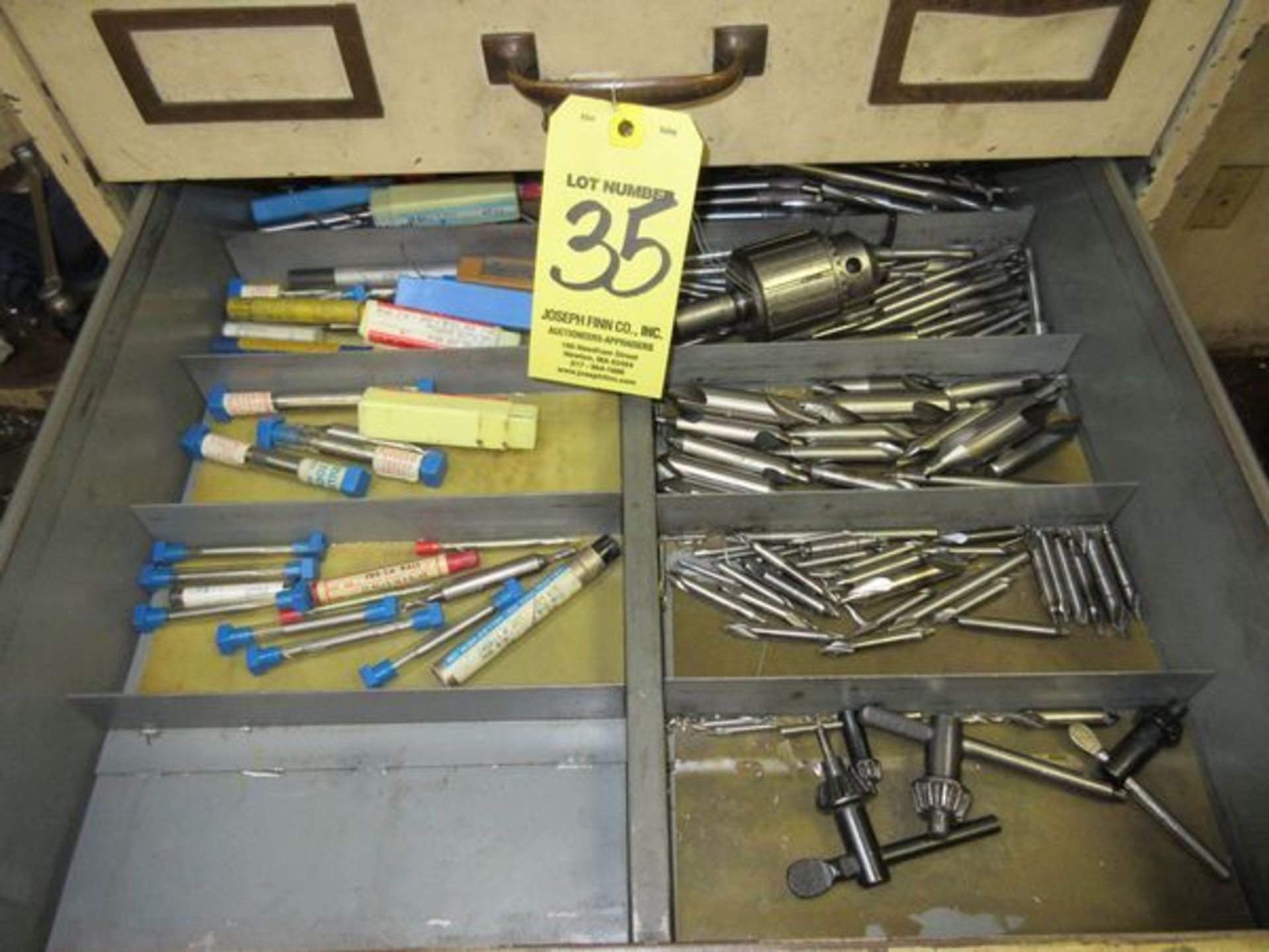 Lot (12) Drawer Cabinets w/ Drills, Reamers, Taps, Dies, Boring Head, Cutters, Etc. - Image 3 of 6