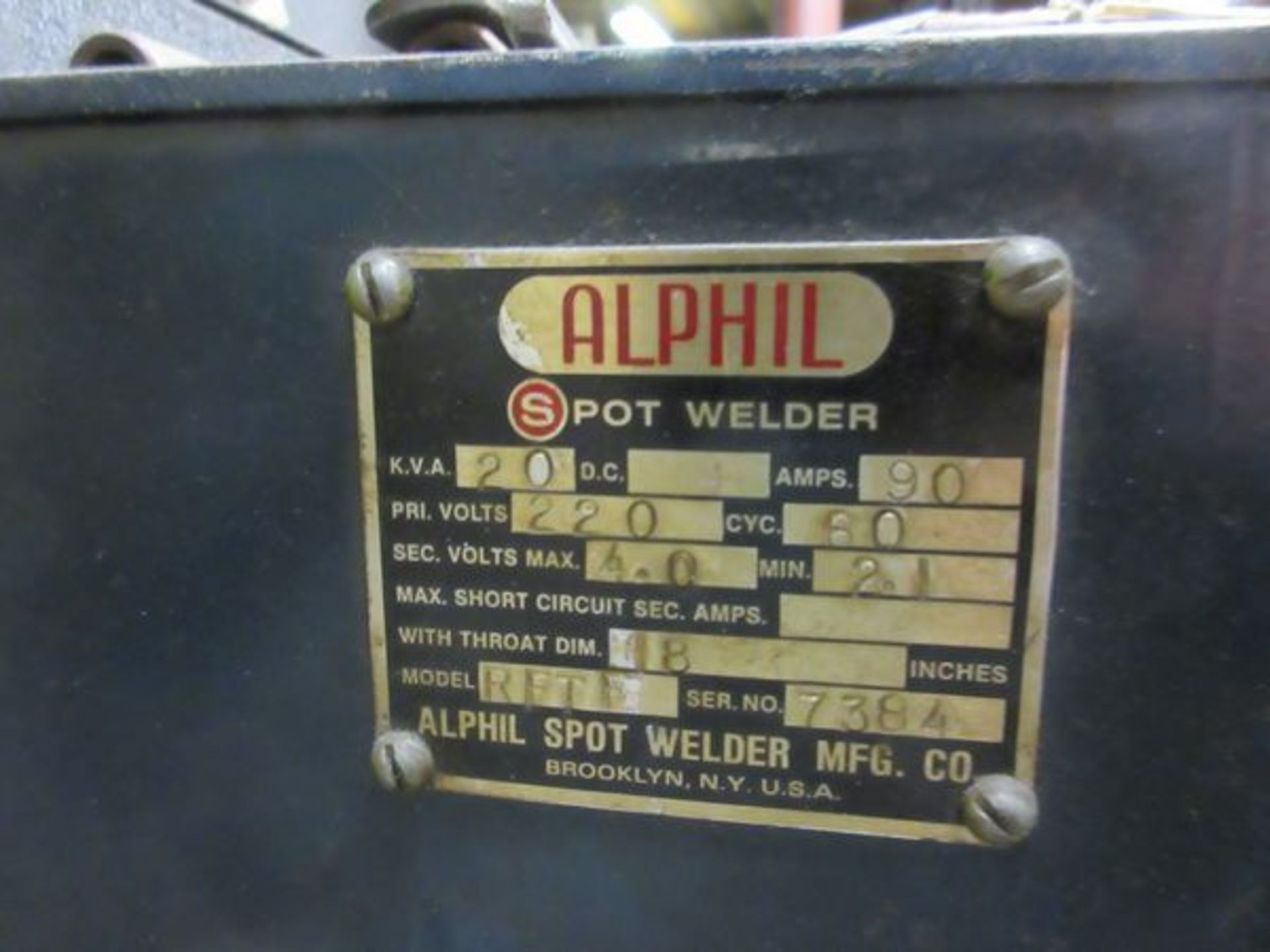 Alphil RFT1 Spot Welder s/n 7384, 20 KVA, w/ Water Coolant System - Image 2 of 2