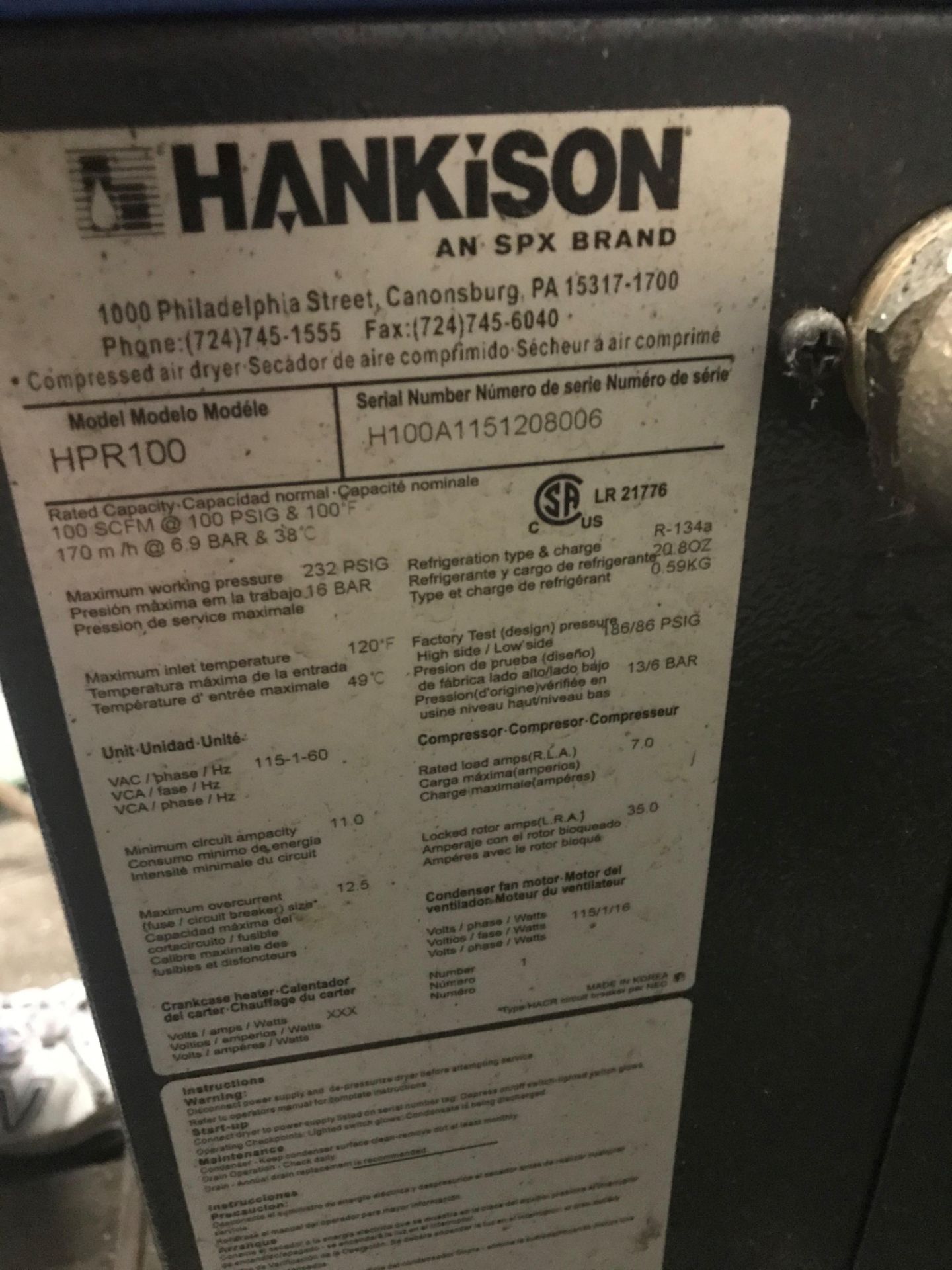 (1) Hankison HPR100 air dryer - Image 2 of 2
