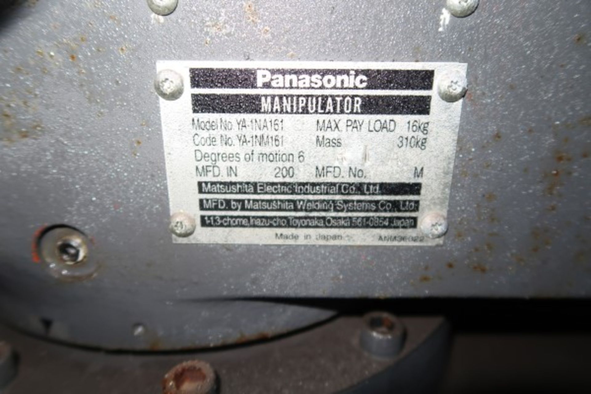 2008 PANASONIC ROBOT WELDING MANIPULATOR, MODEL YA-1NA161, YA-1GJB12 INDEXING TABLE, YA-1NA161 - Image 10 of 23