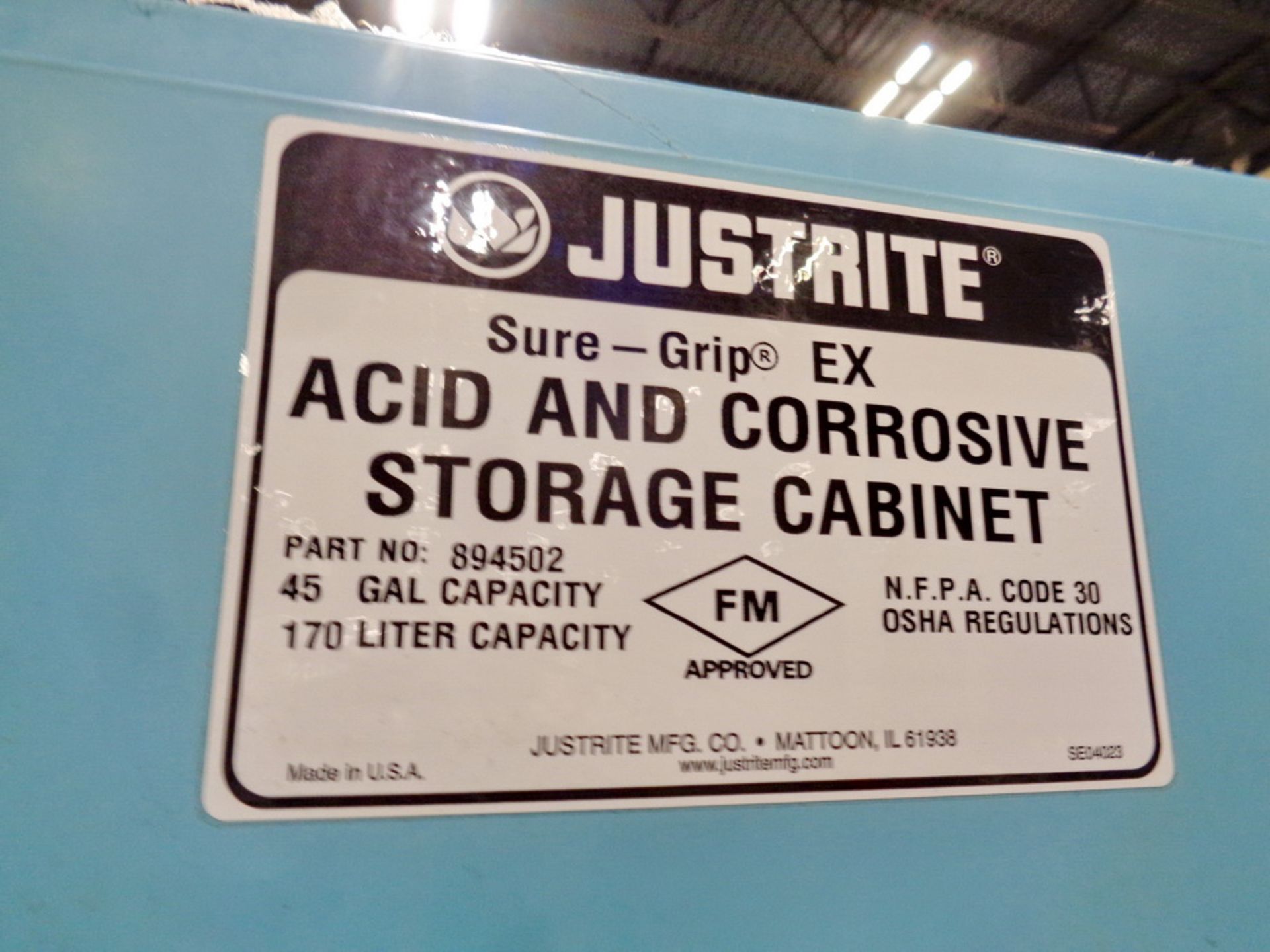 Justrite Flammable 2 Door Storage Cabinet, sure grip ex, 45 gallon capacity - Image 4 of 4