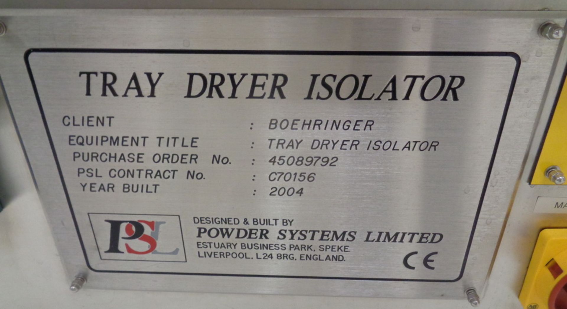 Powder Systems Limited(PSL) Tray Dryer Stainless Steel Isolator, complete with 4 tray oven - Image 7 of 14