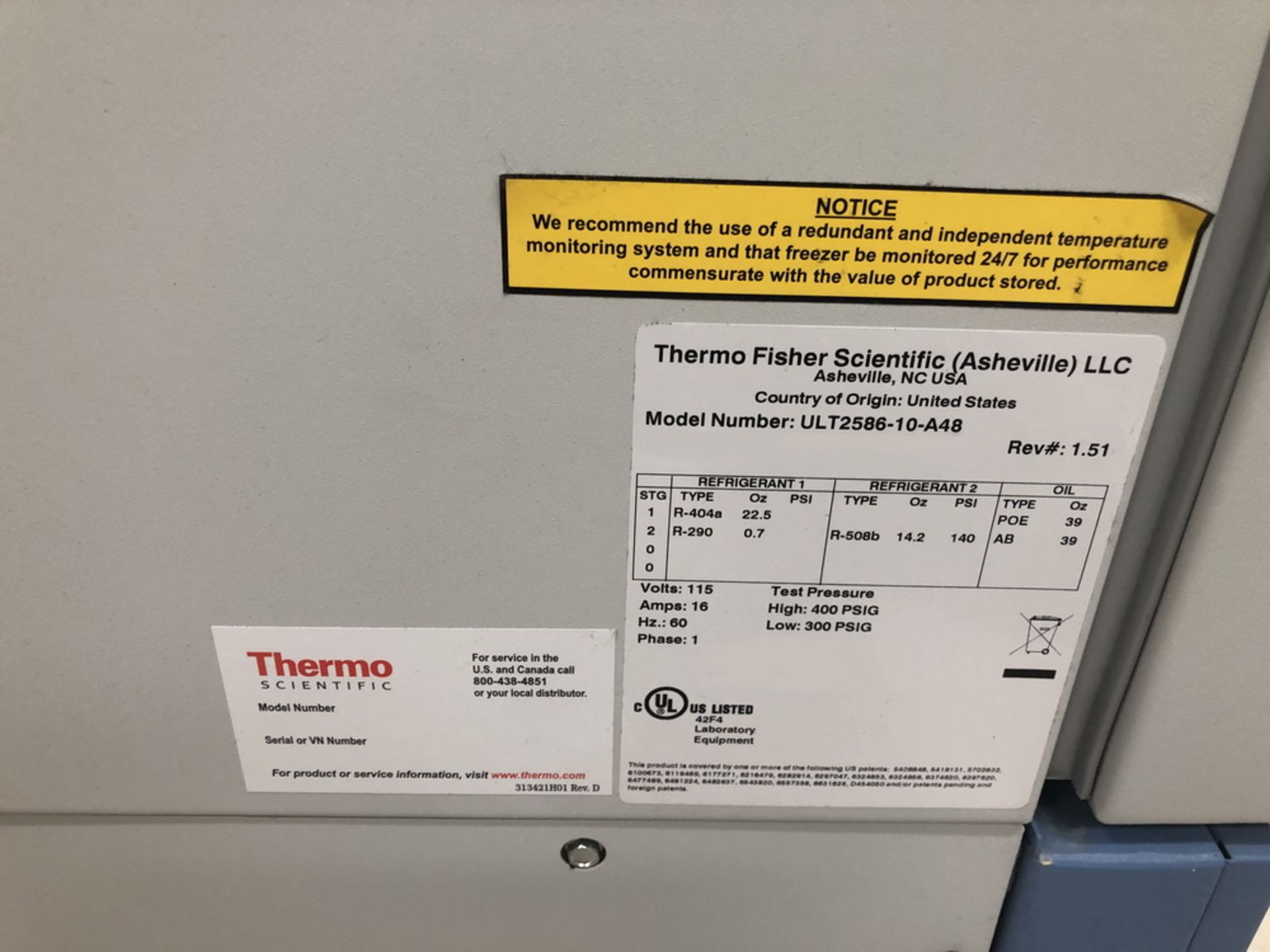 Thermo Fisher Scientific Freezer, Model ULT2586-10-A48 - Image 9 of 9