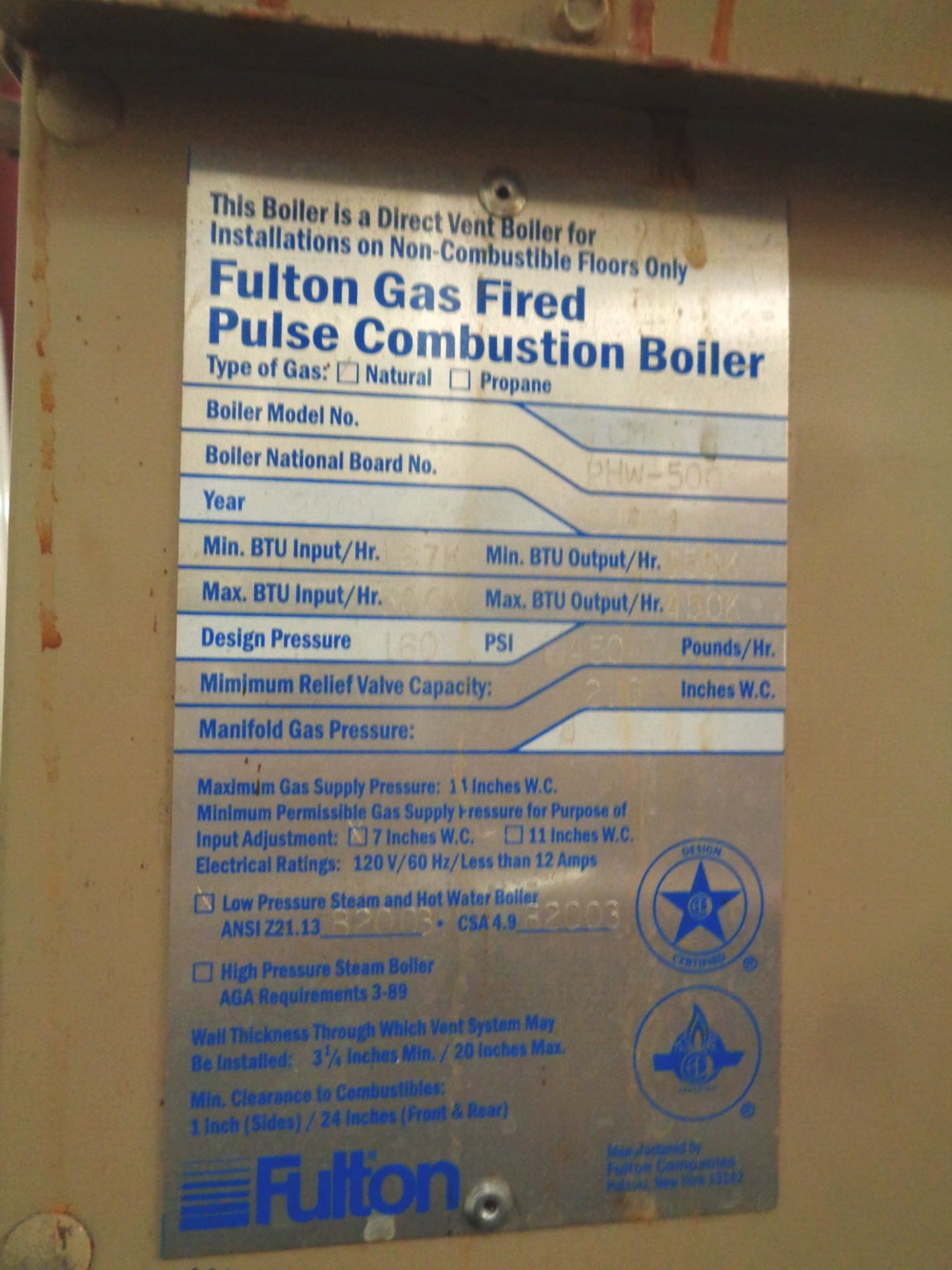 Fulton Gas Fired Pulse Combustion Boiler, Model PHW-500 - Image 5 of 5