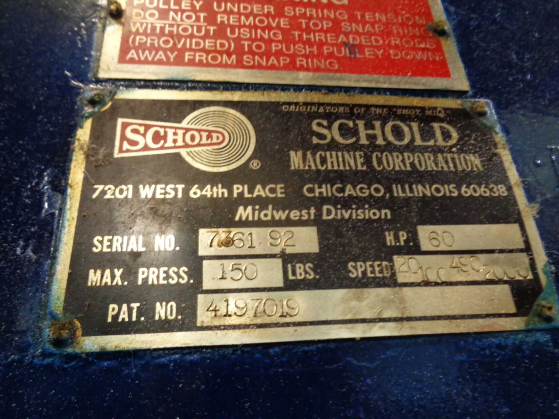 Schold 60HP Single Motor Co-Axial Disperser, S/N 7361-92 - Image 7 of 8